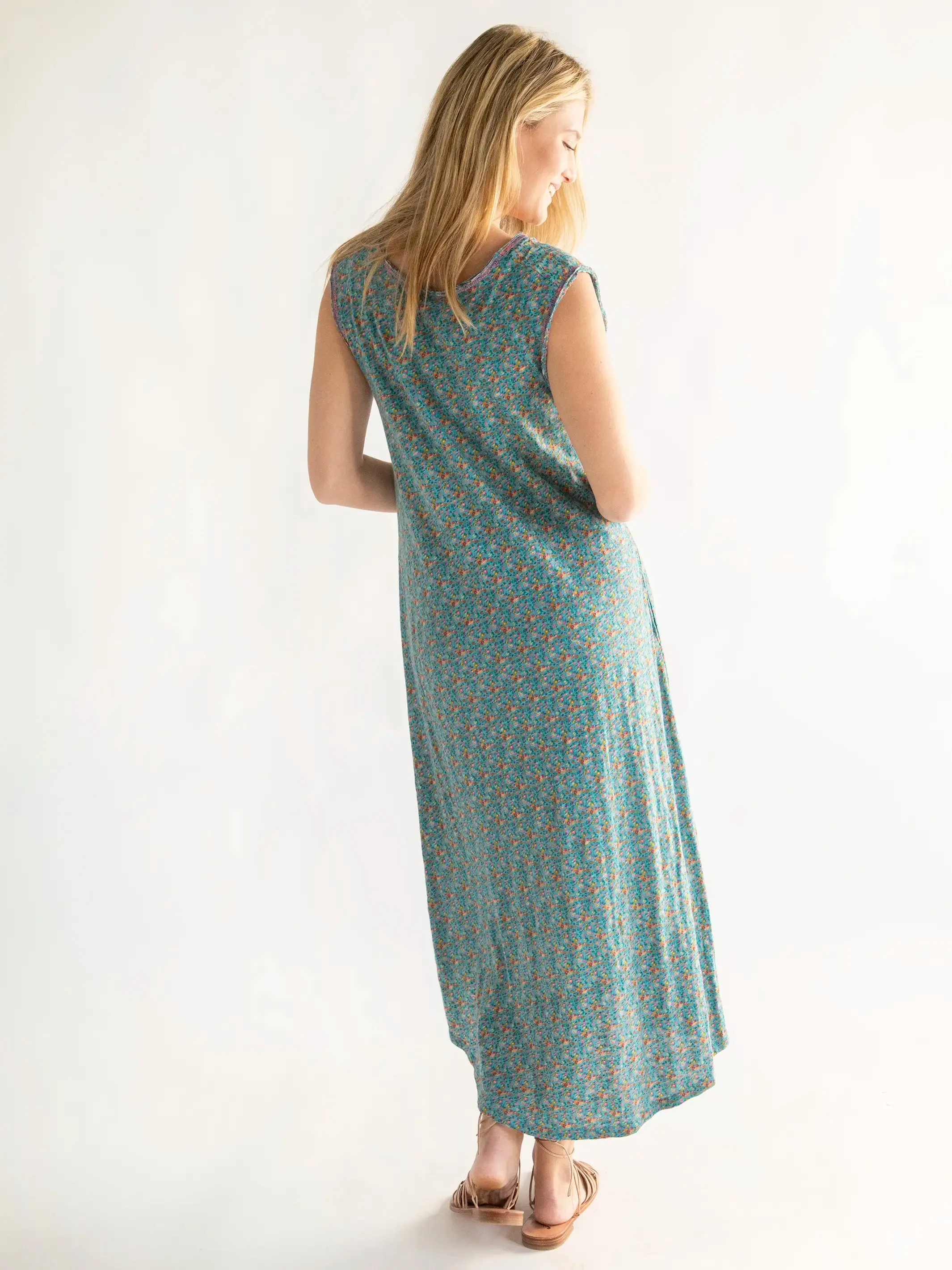 Hangout Knit Midi Dress - Turquoise Pink Floral sold by NATURAL LIFE product image thumbnail 4
