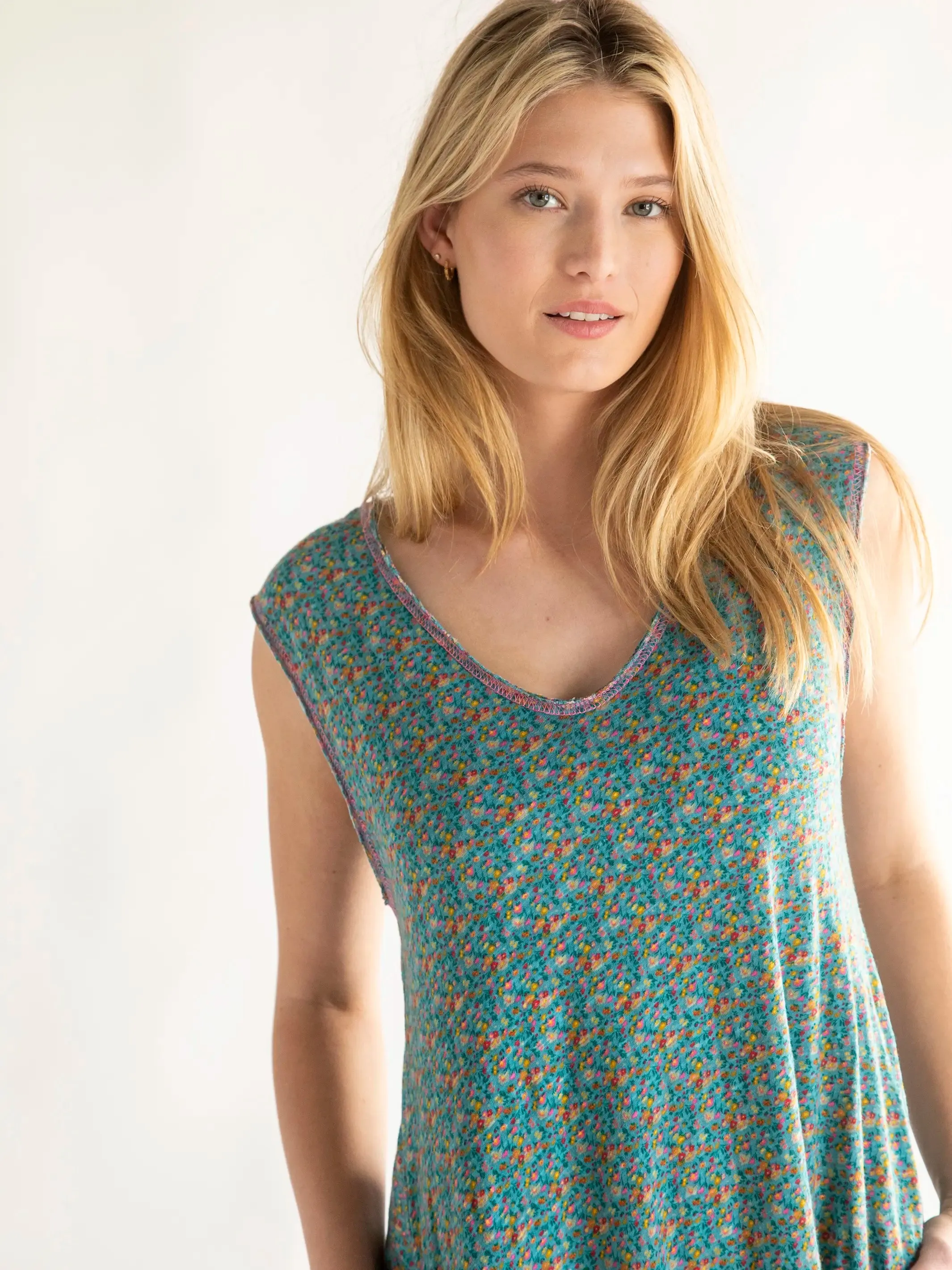 Hangout Knit Midi Dress - Turquoise Pink Floral sold by NATURAL LIFE product image thumbnail 2