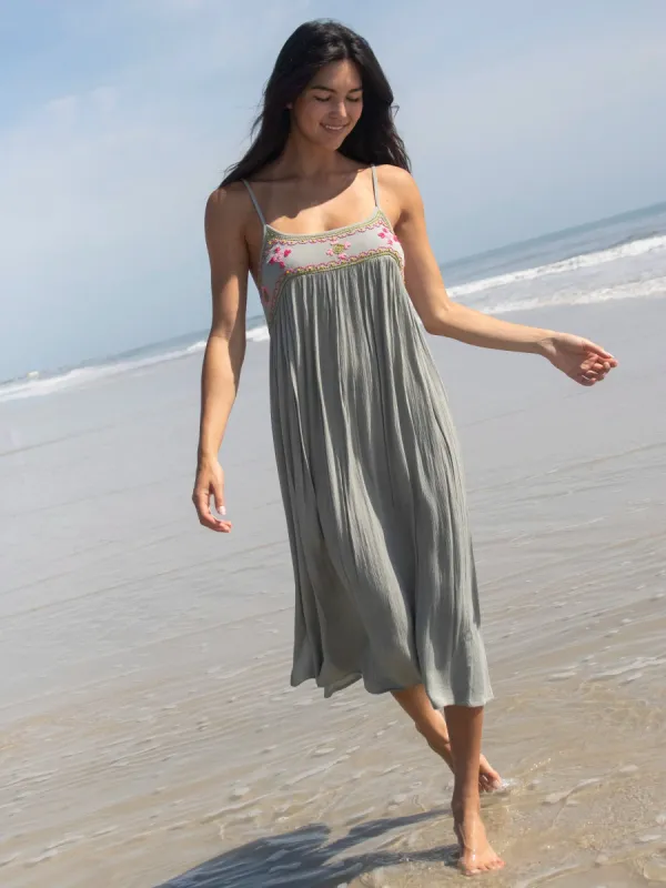 Sophie Embroidered Midi Dress - Light Blue Grey sold by NATURAL LIFE