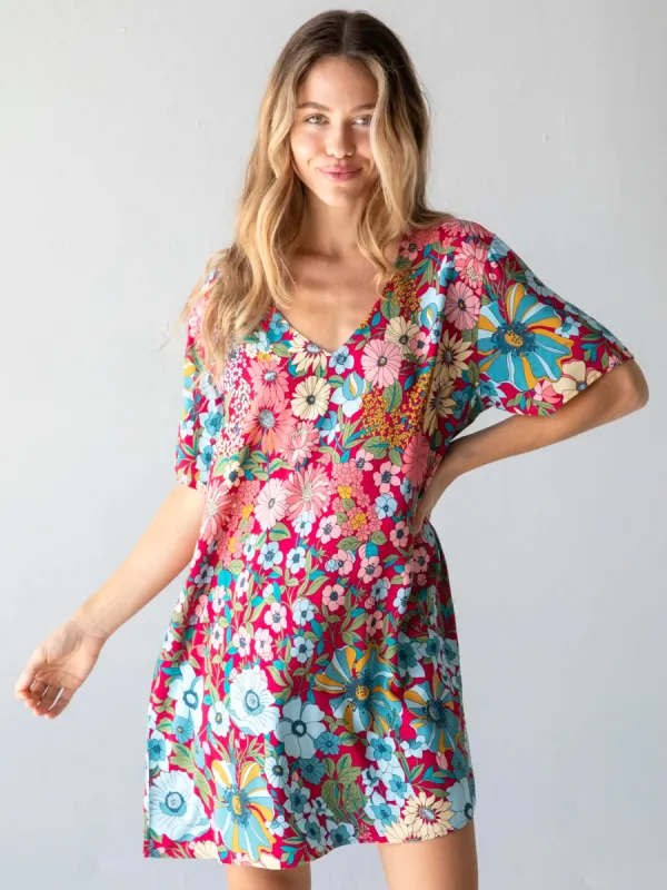 Claire Mini Dress - Blue Red Floral sold by NATURAL LIFE