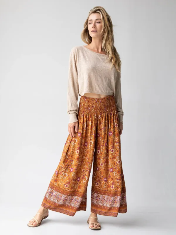 Make A Move Wide-Leg Palazzo Pant - Camel Border sold by NATURAL LIFE