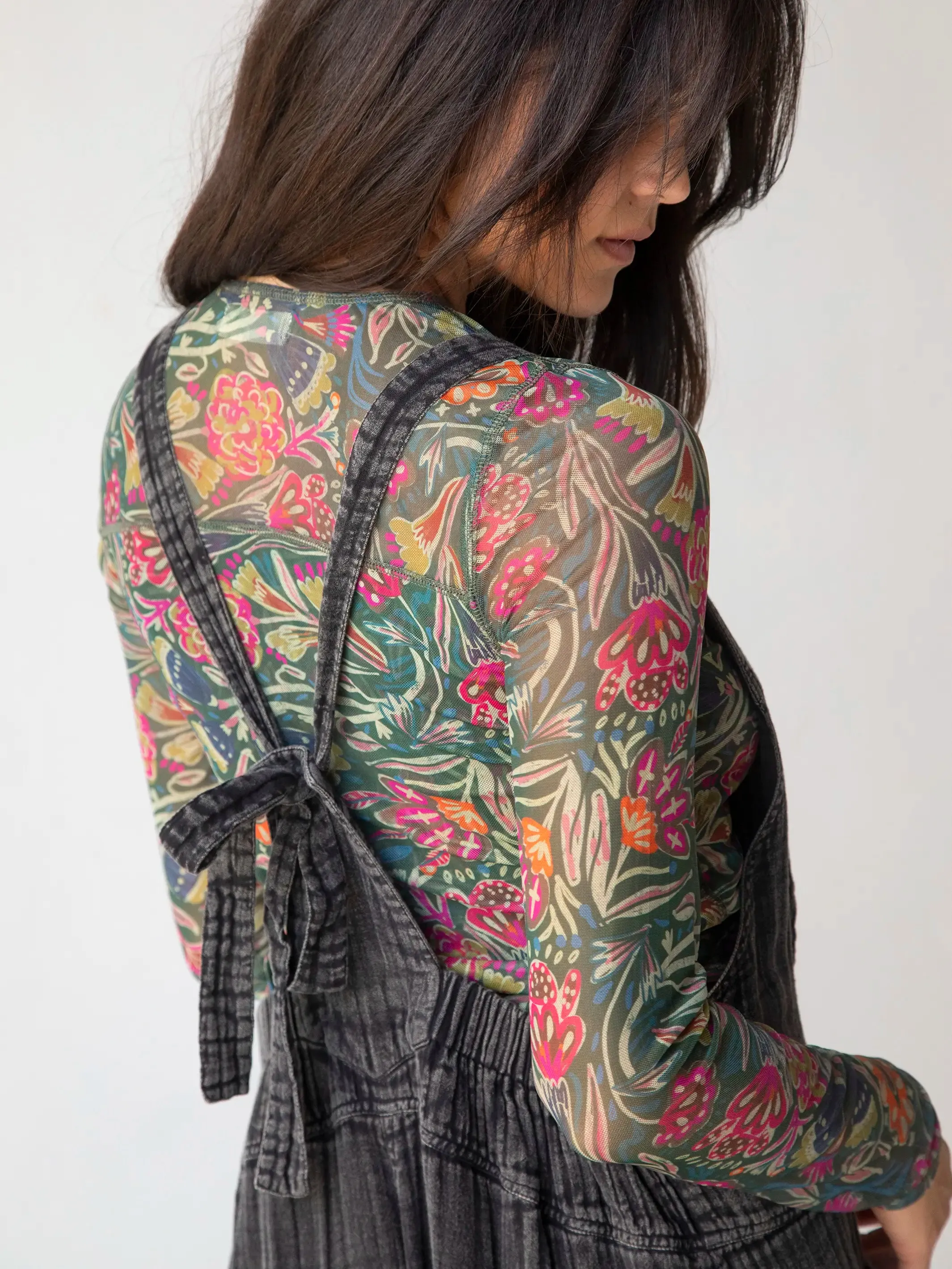 Sloane Mesh Long Sleeve Top - Green Lined Floral sold by NATURAL LIFE product image thumbnail 2