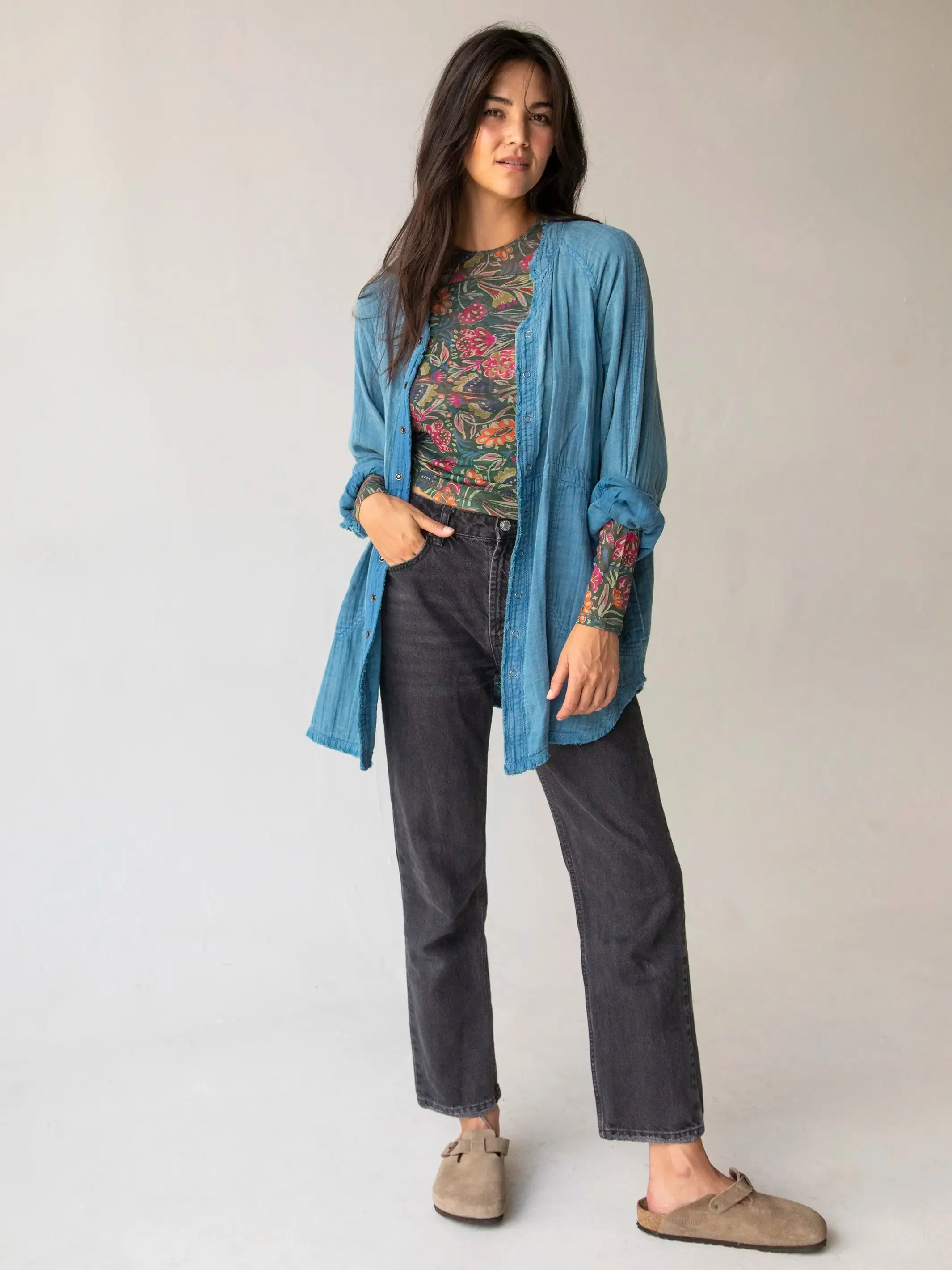 Sloane Mesh Long Sleeve Top - Green Lined Floral sold by NATURAL LIFE product image thumbnail 4