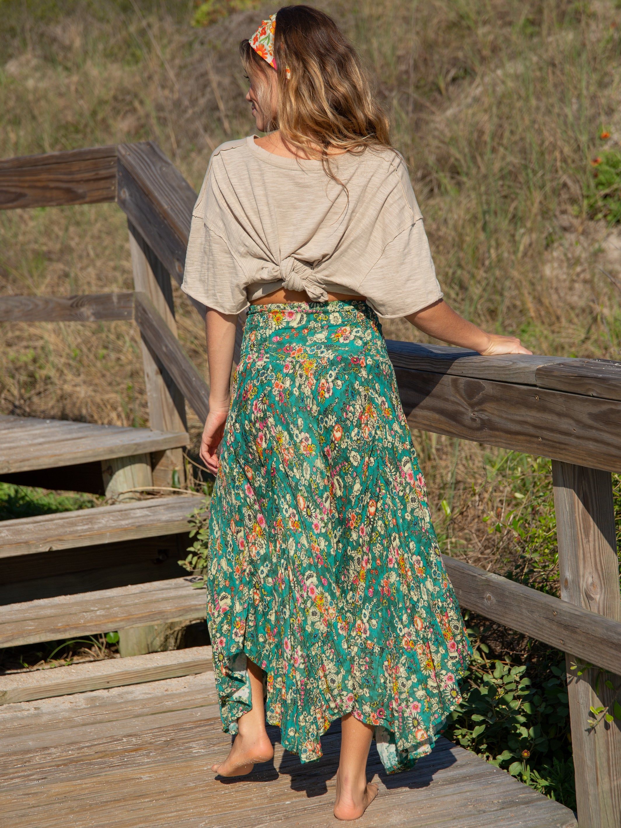 Feelin' Alive Convertible Midi Skirt - Turquoise Floral sold by NATURAL LIFE product image thumbnail 4
