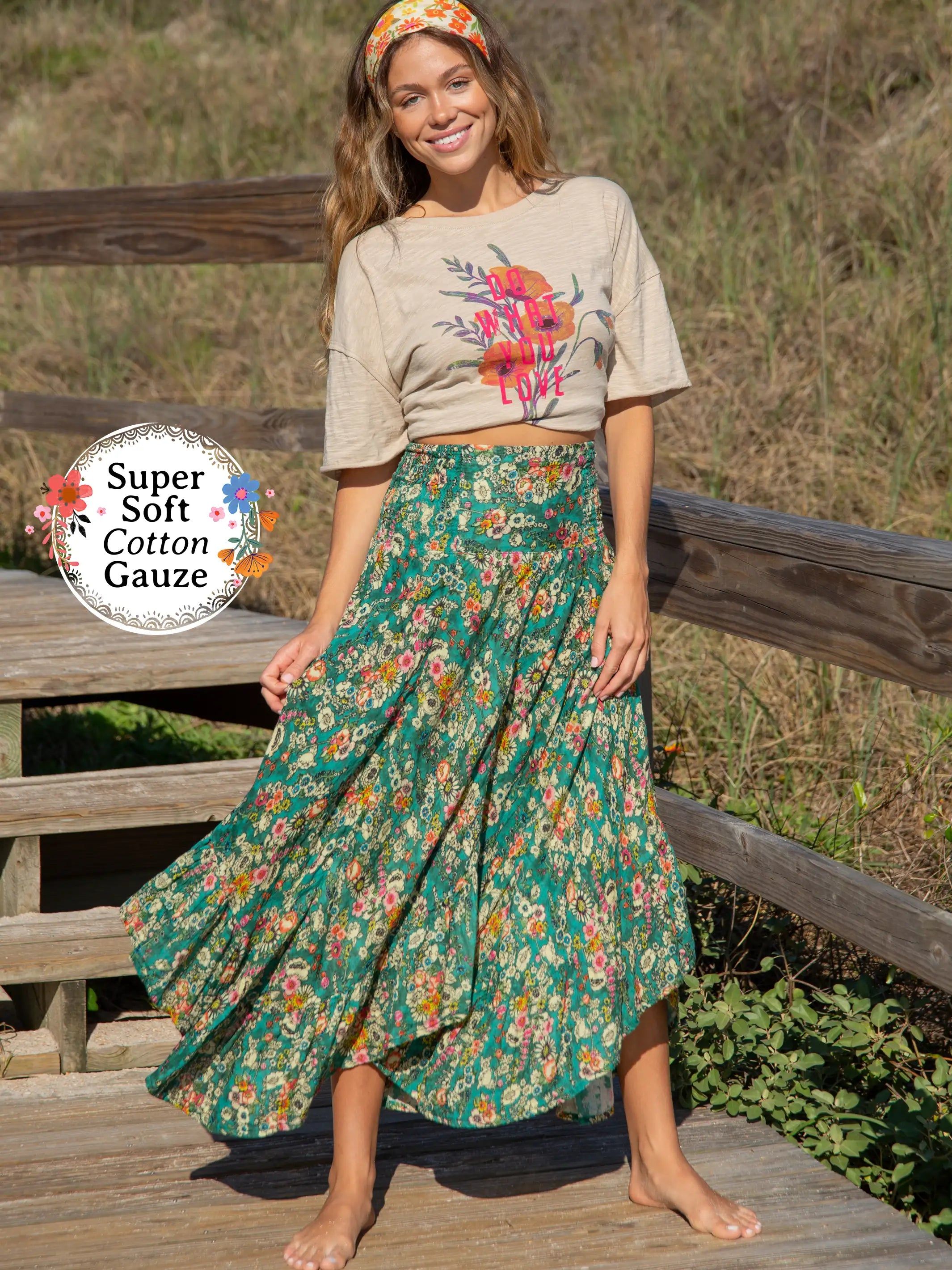 Feelin' Alive Convertible Midi Skirt - Turquoise Floral sold by NATURAL LIFE