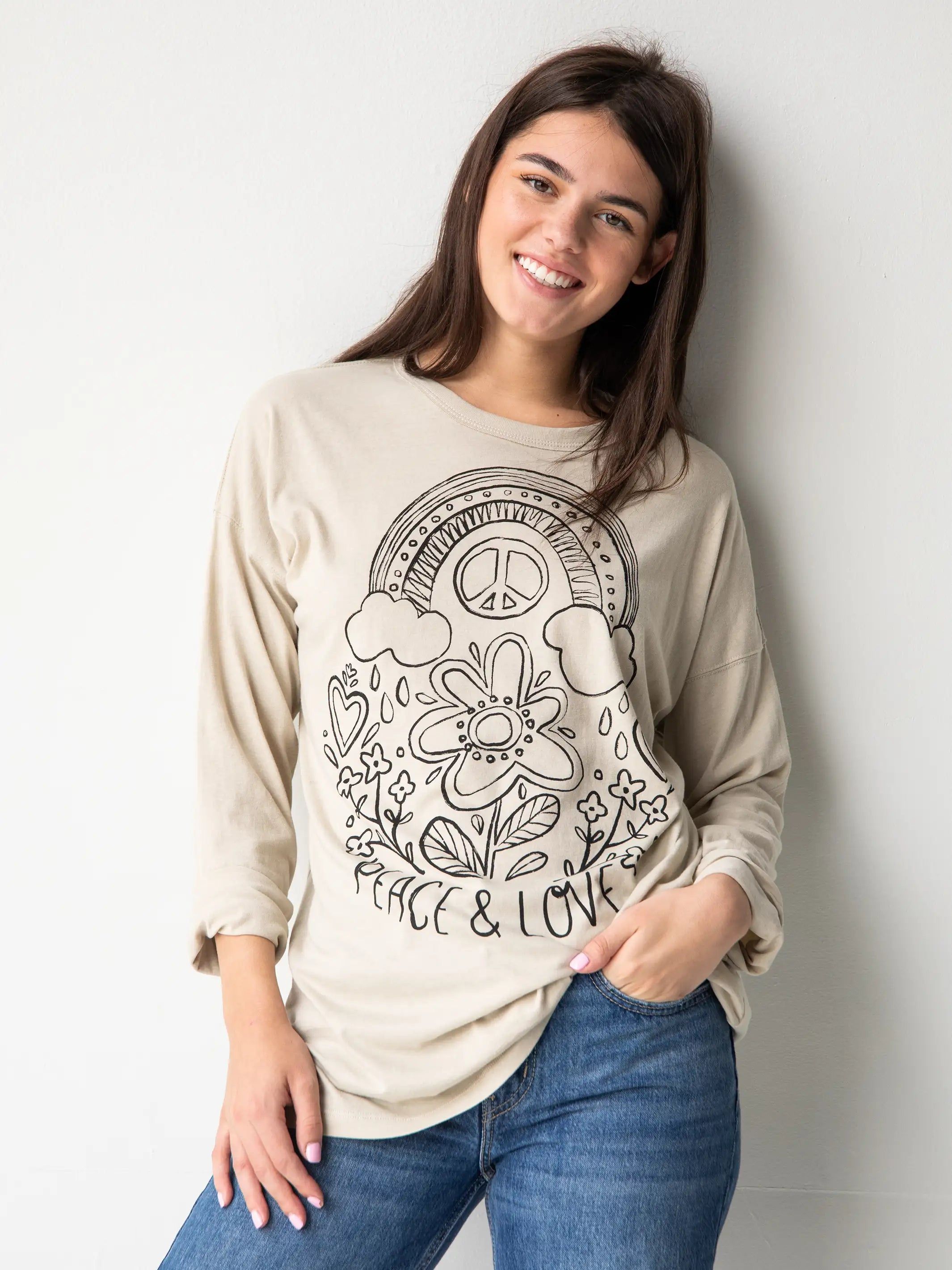 Lennox Long Sleeve Tee - Peace and Love sold by NATURAL LIFE product image thumbnail 3