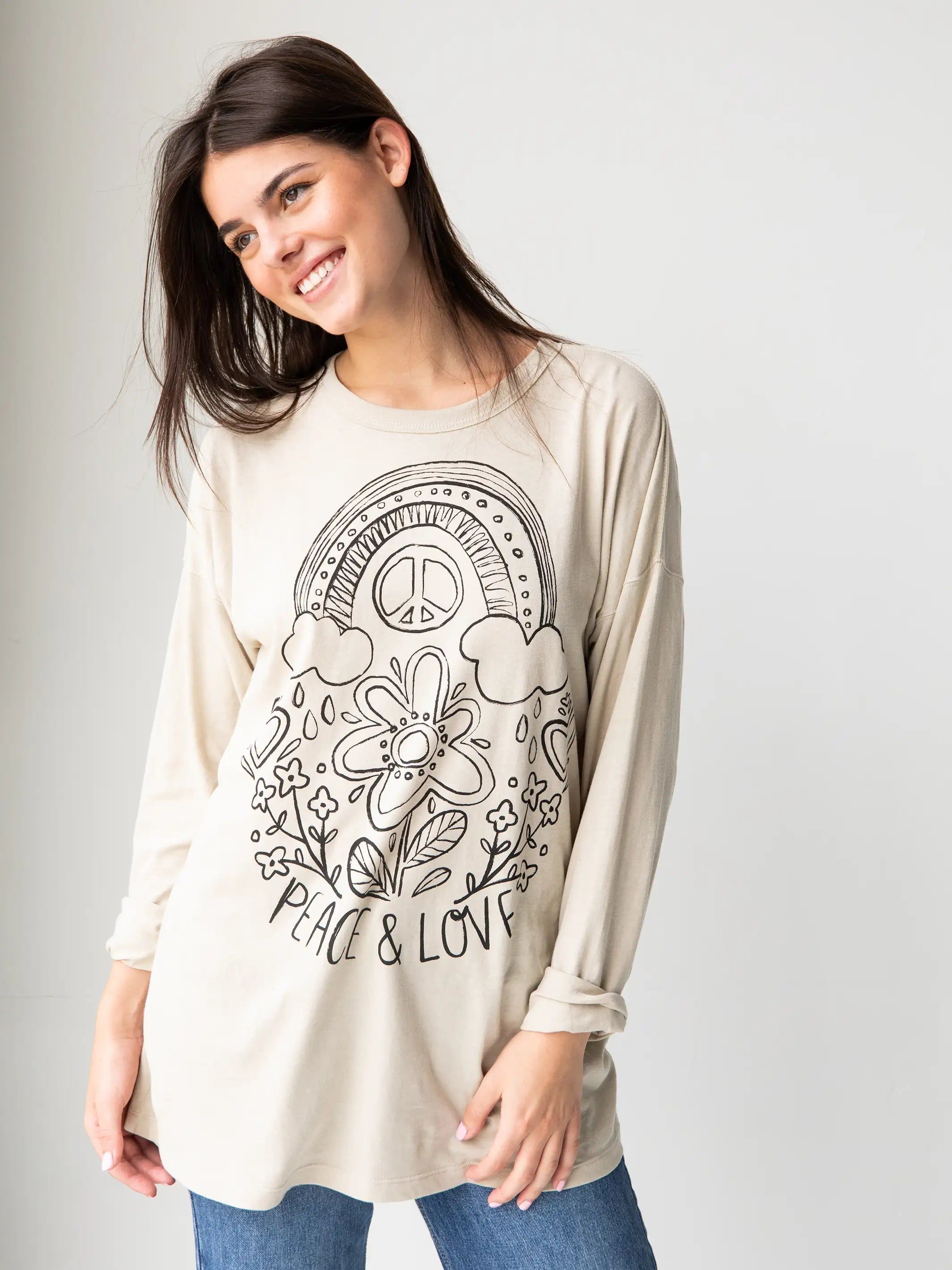 Lennox Long Sleeve Tee - Peace and Love sold by NATURAL LIFE