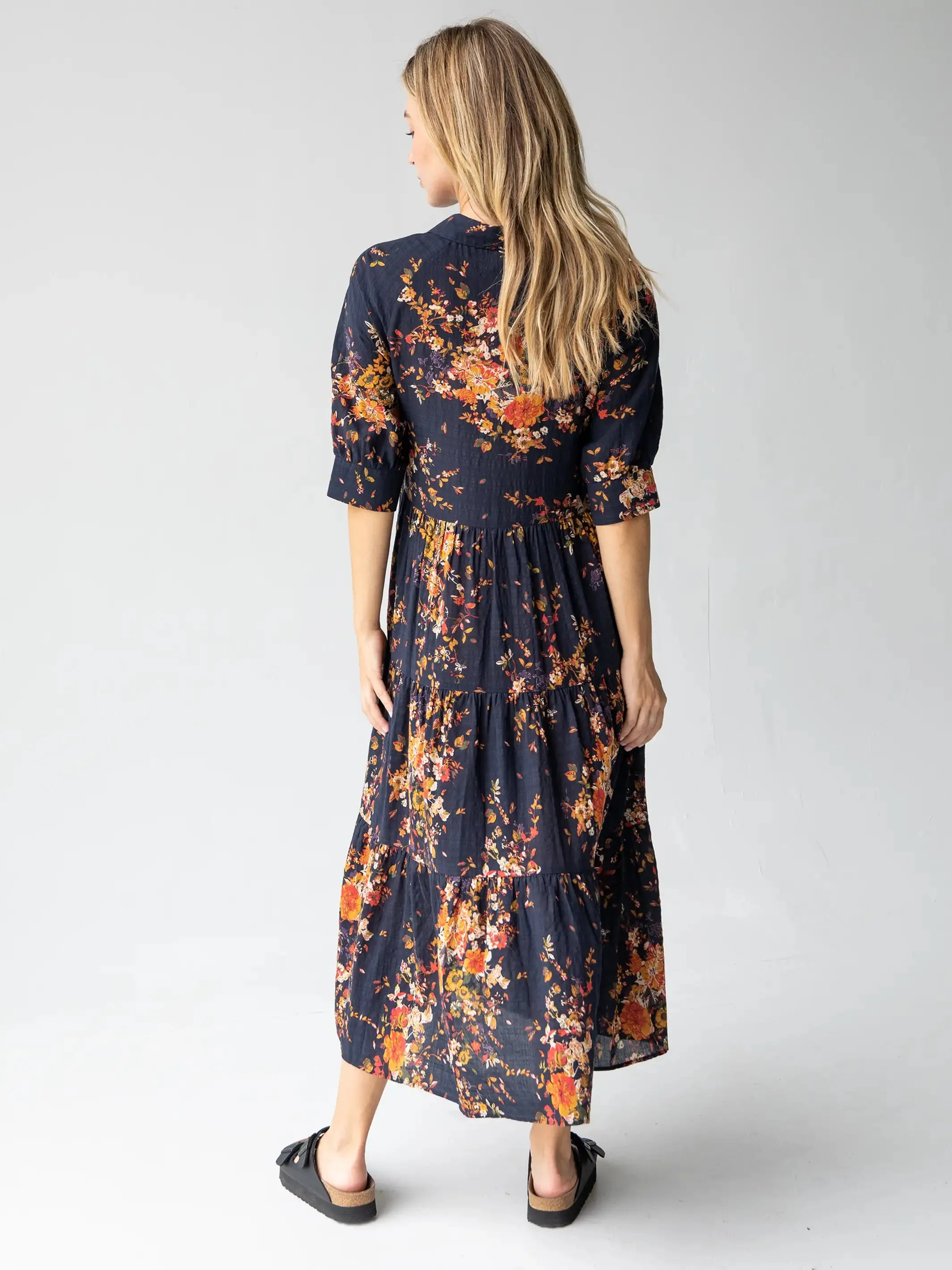 Rebecca Midi Dress - Navy Red Bouquets sold by NATURAL LIFE product image thumbnail 3