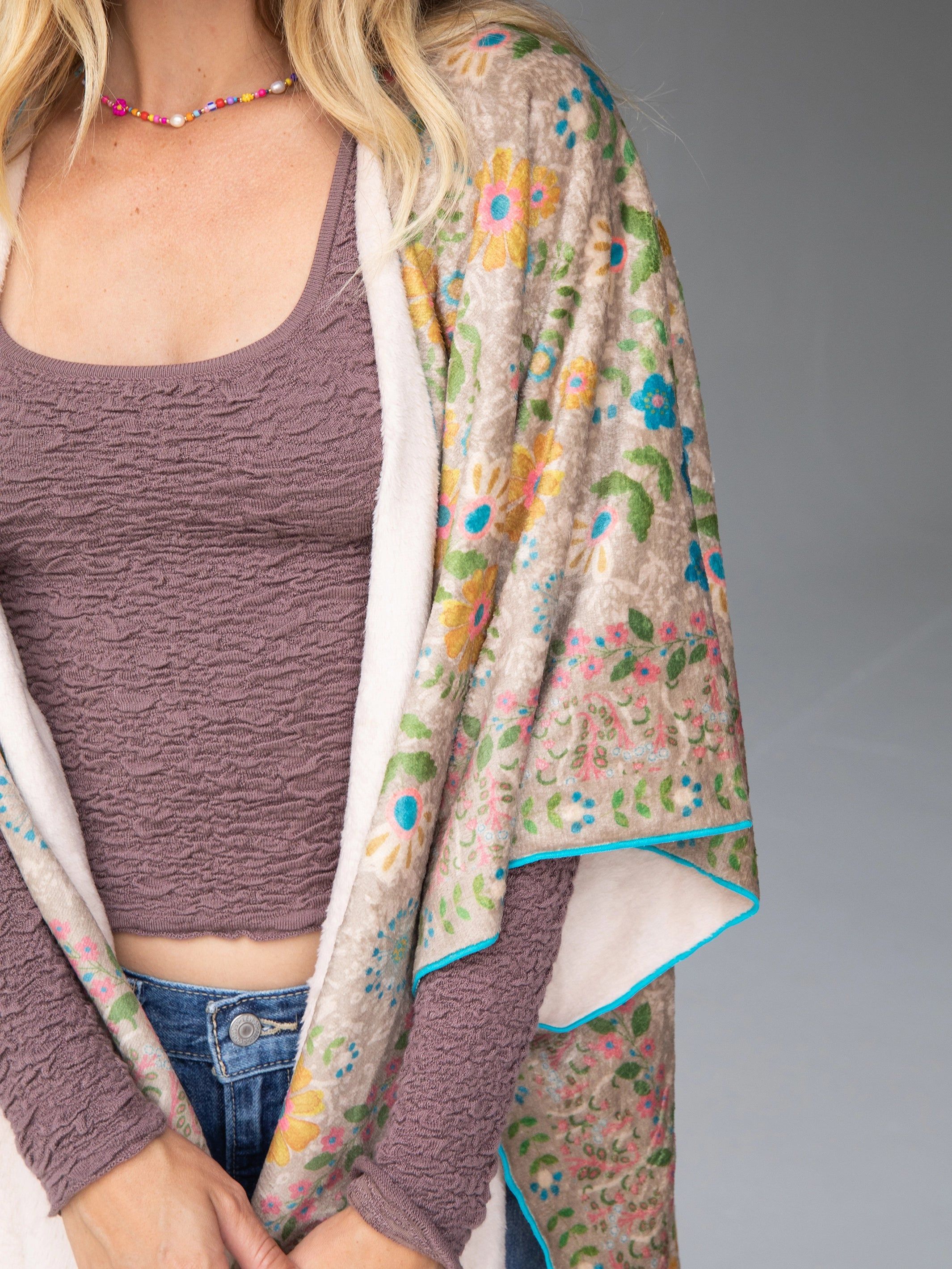 2-in-1 Cozy Poncho - Taupe Mandala sold by NATURAL LIFE product image thumbnail 3