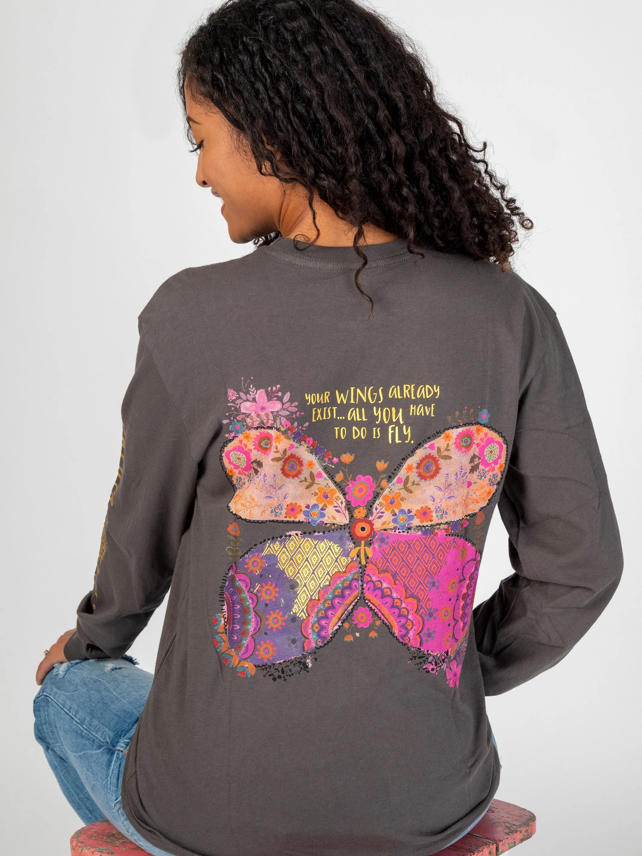 Long Sleeve Comfy Tee Shirt - Wings Exist sold by NATURAL LIFE product image thumbnail 3