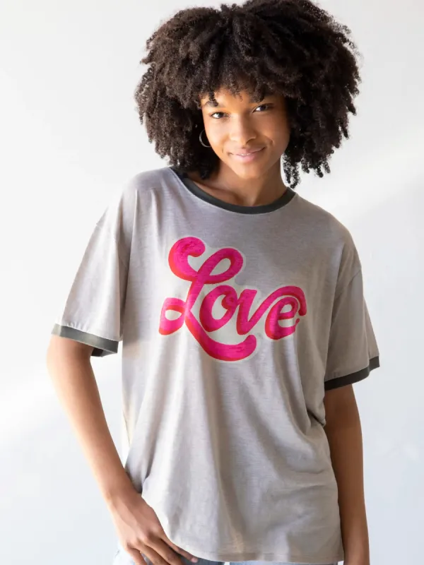 Ringer Oversized Tee Shirt - Love sold by NATURAL LIFE