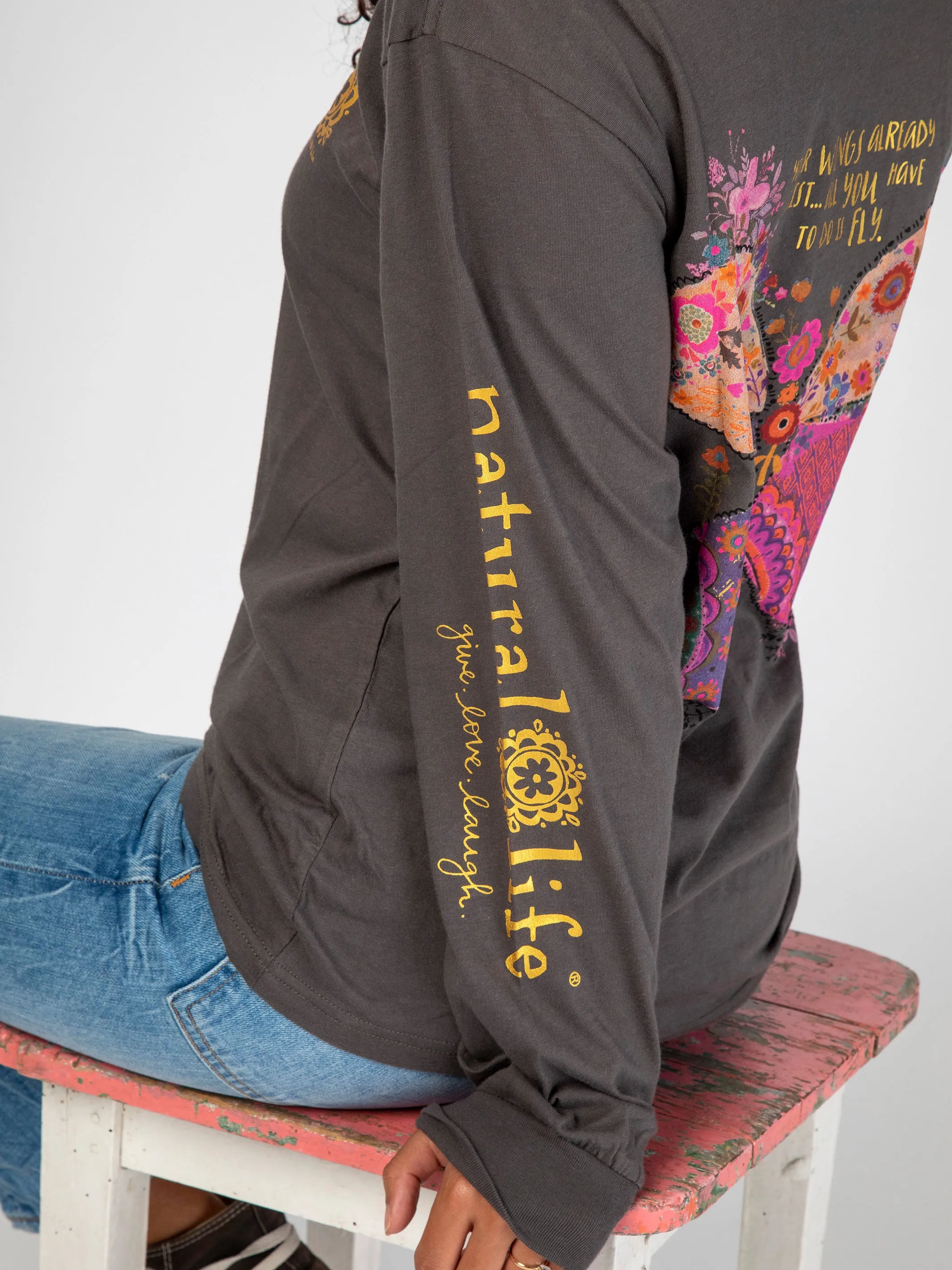 Long Sleeve Comfy Tee Shirt - Wings Exist sold by NATURAL LIFE product image thumbnail 2