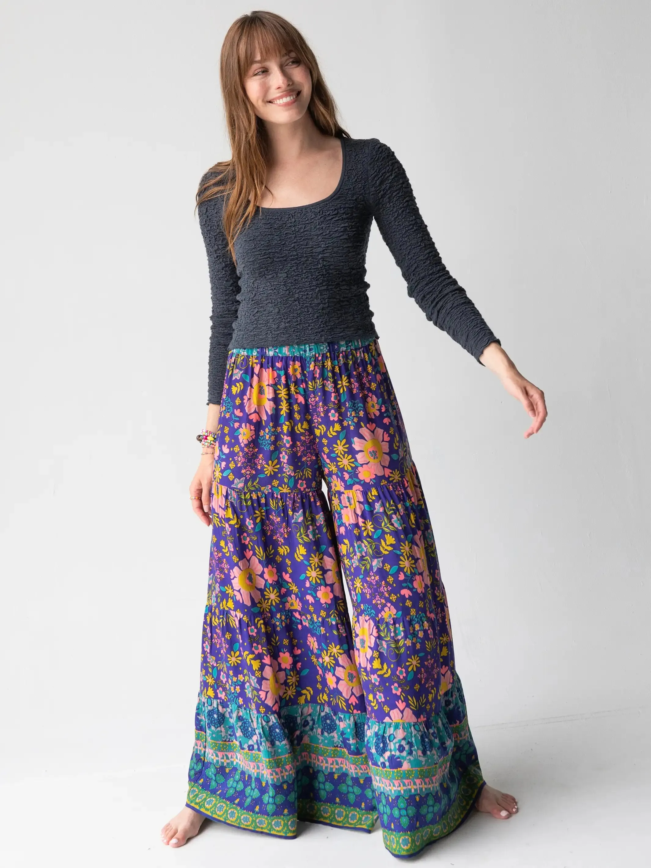 Patti Palazzo Pant - Blue Green Border sold by NATURAL LIFE product image thumbnail 3