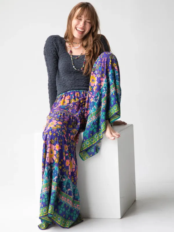 Patti Palazzo Pant - Blue Green Border made by NATURAL LIFE