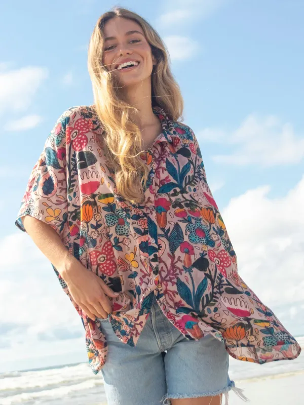 Kelly Oversized Button Down - Light Pink Multi Floral sold by NATURAL LIFE