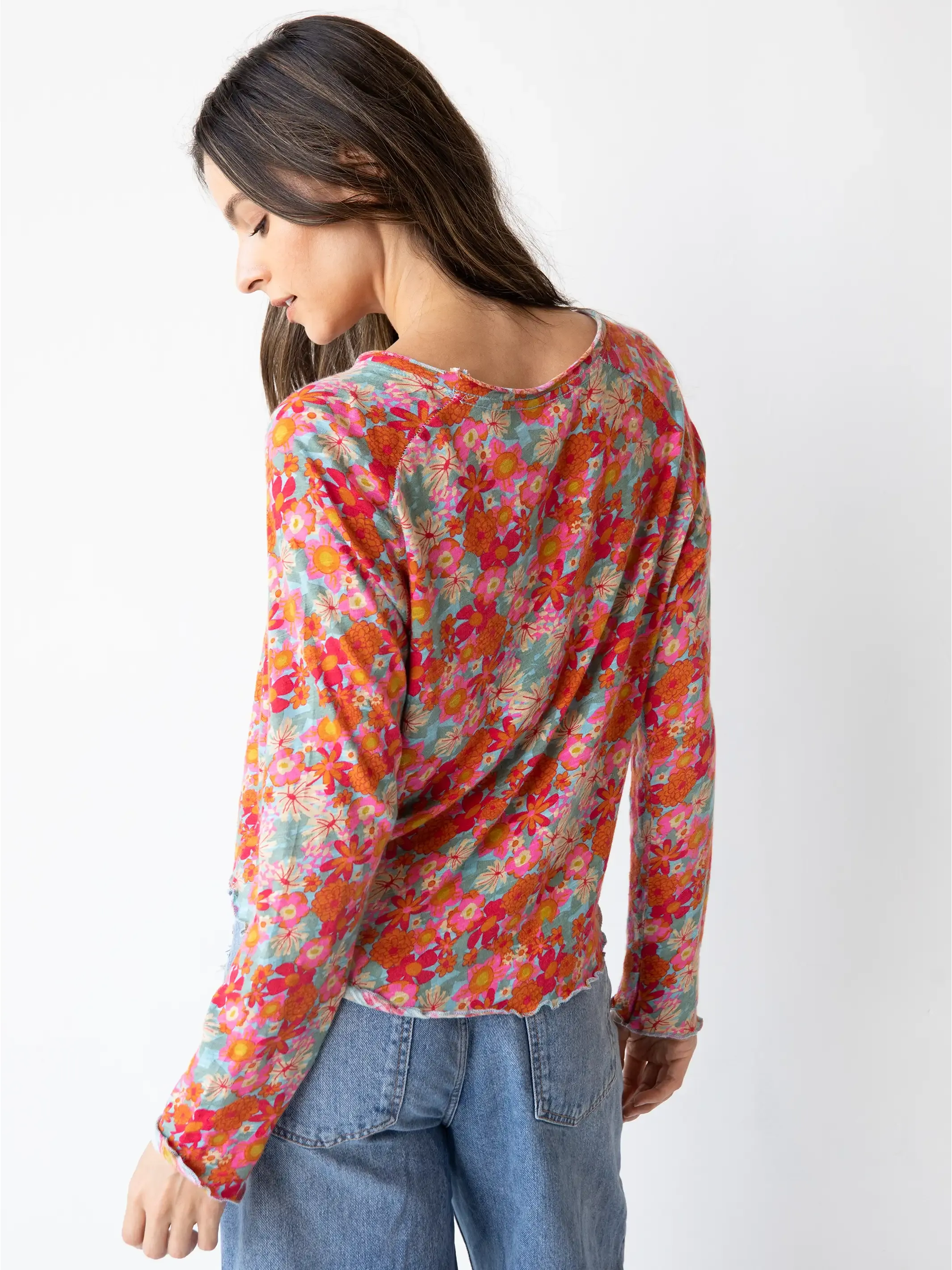 Lily Knit Cotton Long Sleeve Tee Shirt - Pink Red Floral sold by NATURAL LIFE product image thumbnail 3