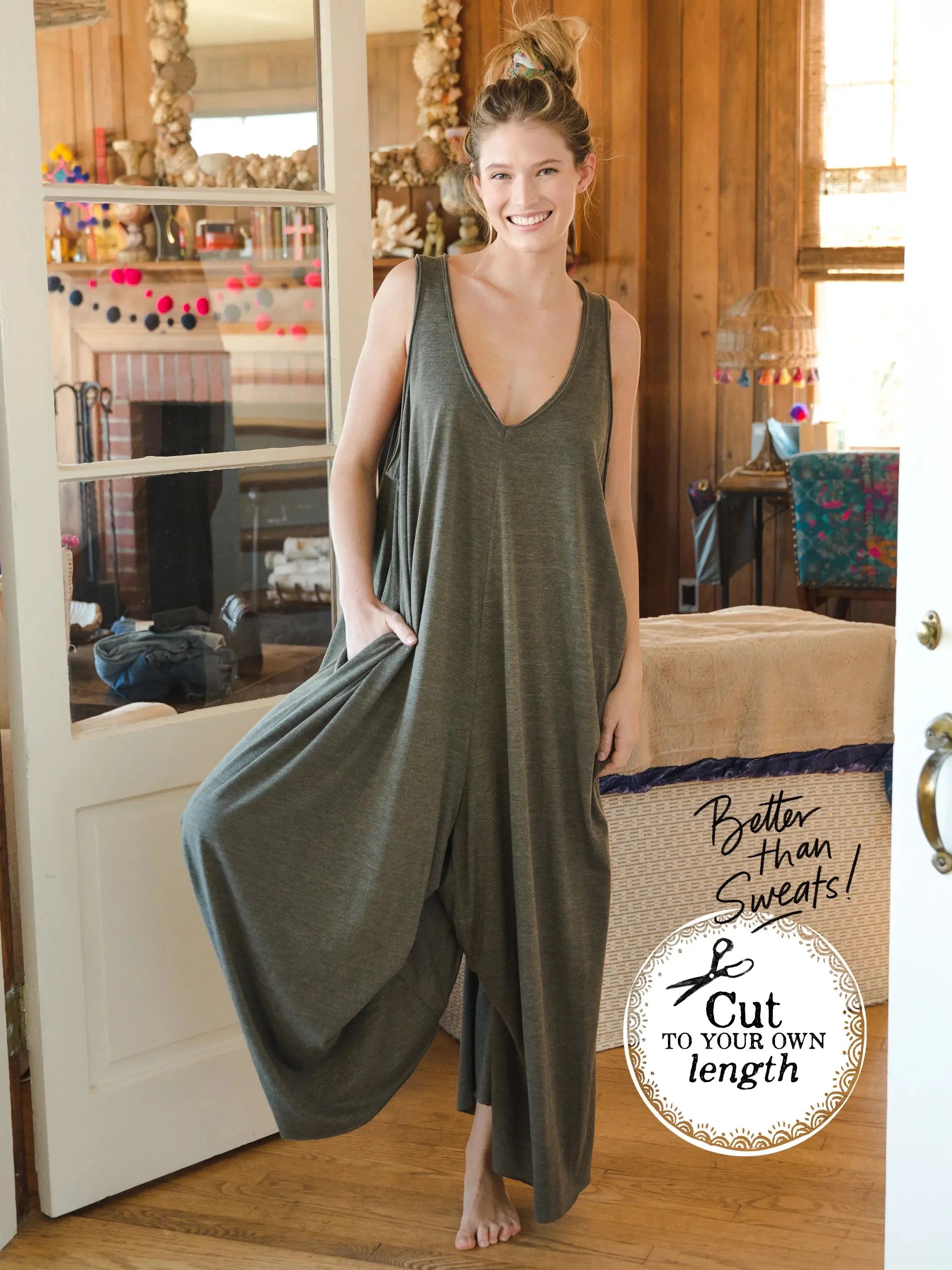 Knit V-Neck Jumpsuit - Olive sold by NATURAL LIFE product image thumbnail 3
