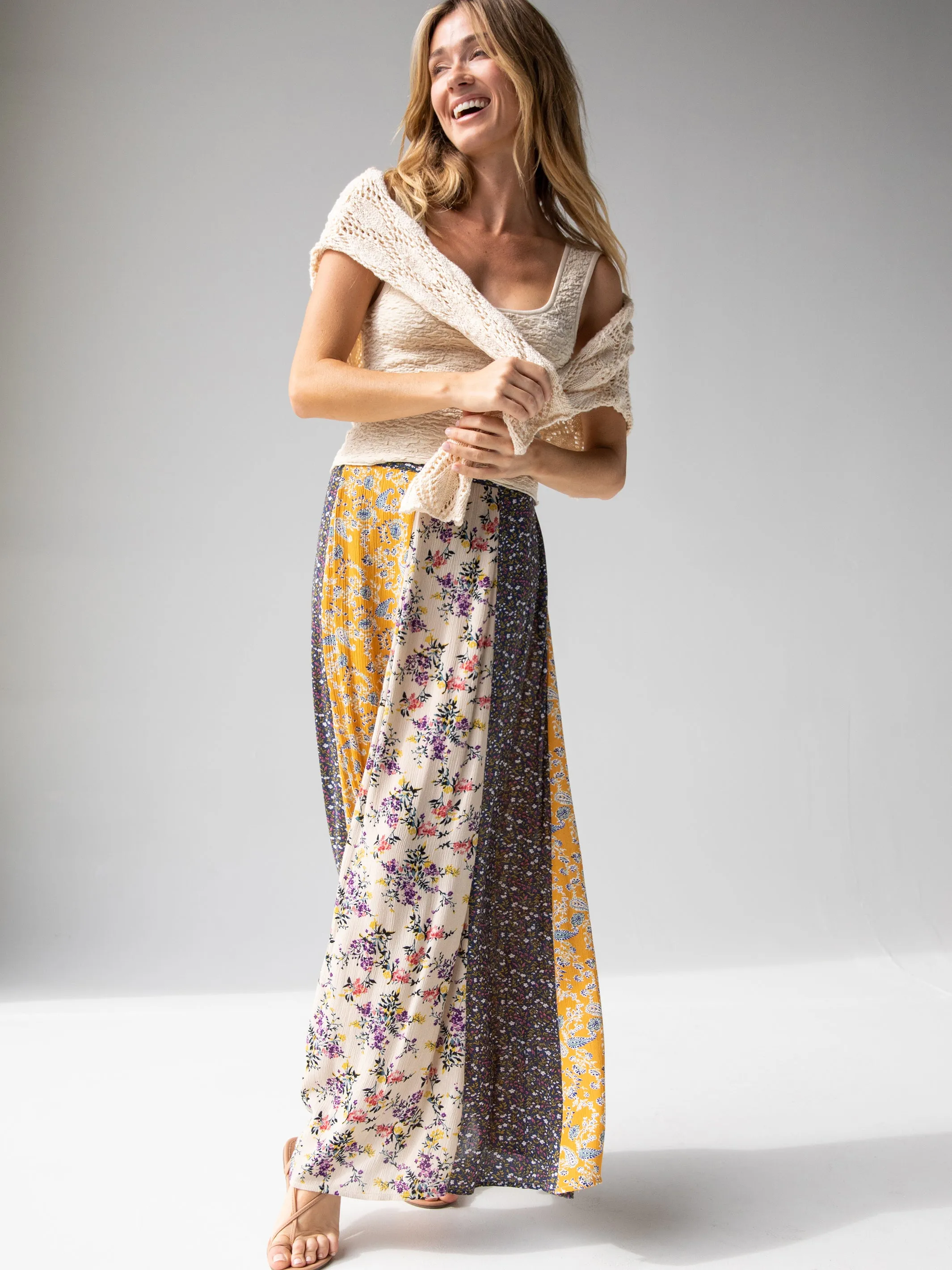 Valentina Maxi Skirt - Yellow Cream Floral Mix sold by NATURAL LIFE
