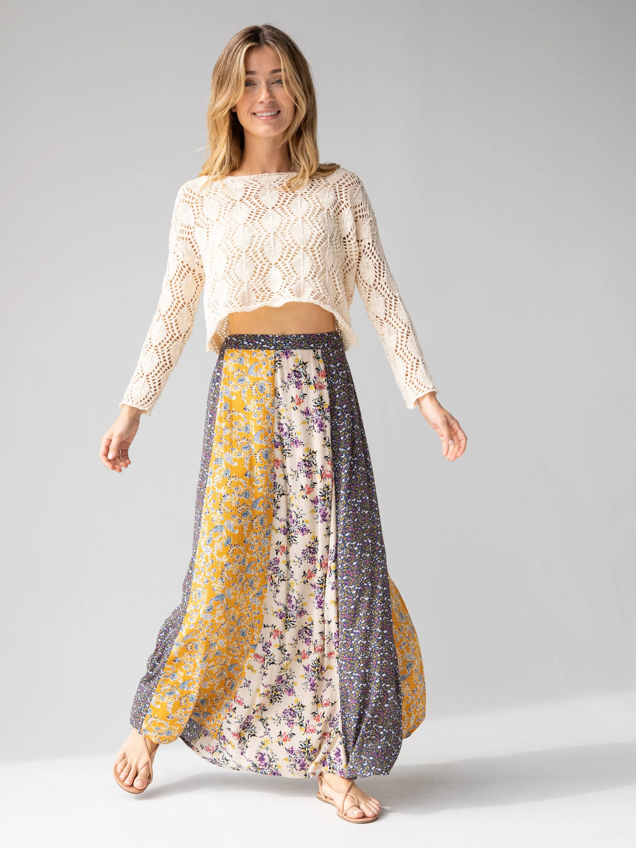 Valentina Maxi Skirt - Yellow Cream Floral Mix sold by NATURAL LIFE product image thumbnail 2