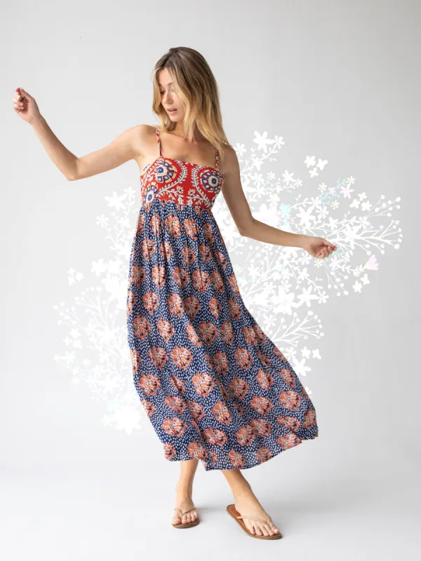 Bailey Maxi Dress - Navy Red Mix Print made by NATURAL LIFE