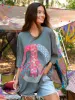 Oversized Cotton Applique Tee - Peace Sign Charcoal sold by NATURAL LIFE