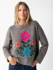 Boxy Intarsia Sweater - Brown Folk Flower sold by NATURAL LIFE