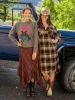 Boxy Intarsia Sweater - Brown Folk Flower sold by NATURAL LIFE