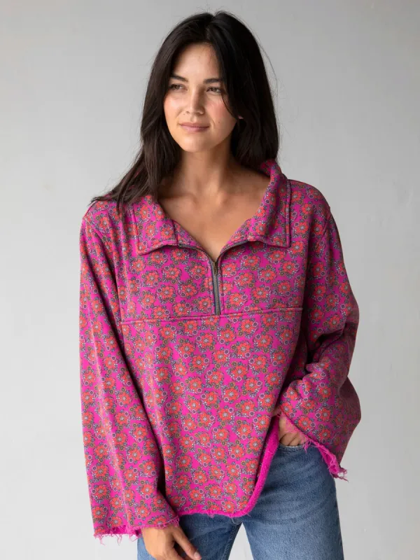 Easy Does It Sweatshirt - Hot Pink Mod Floral sold by NATURAL LIFE