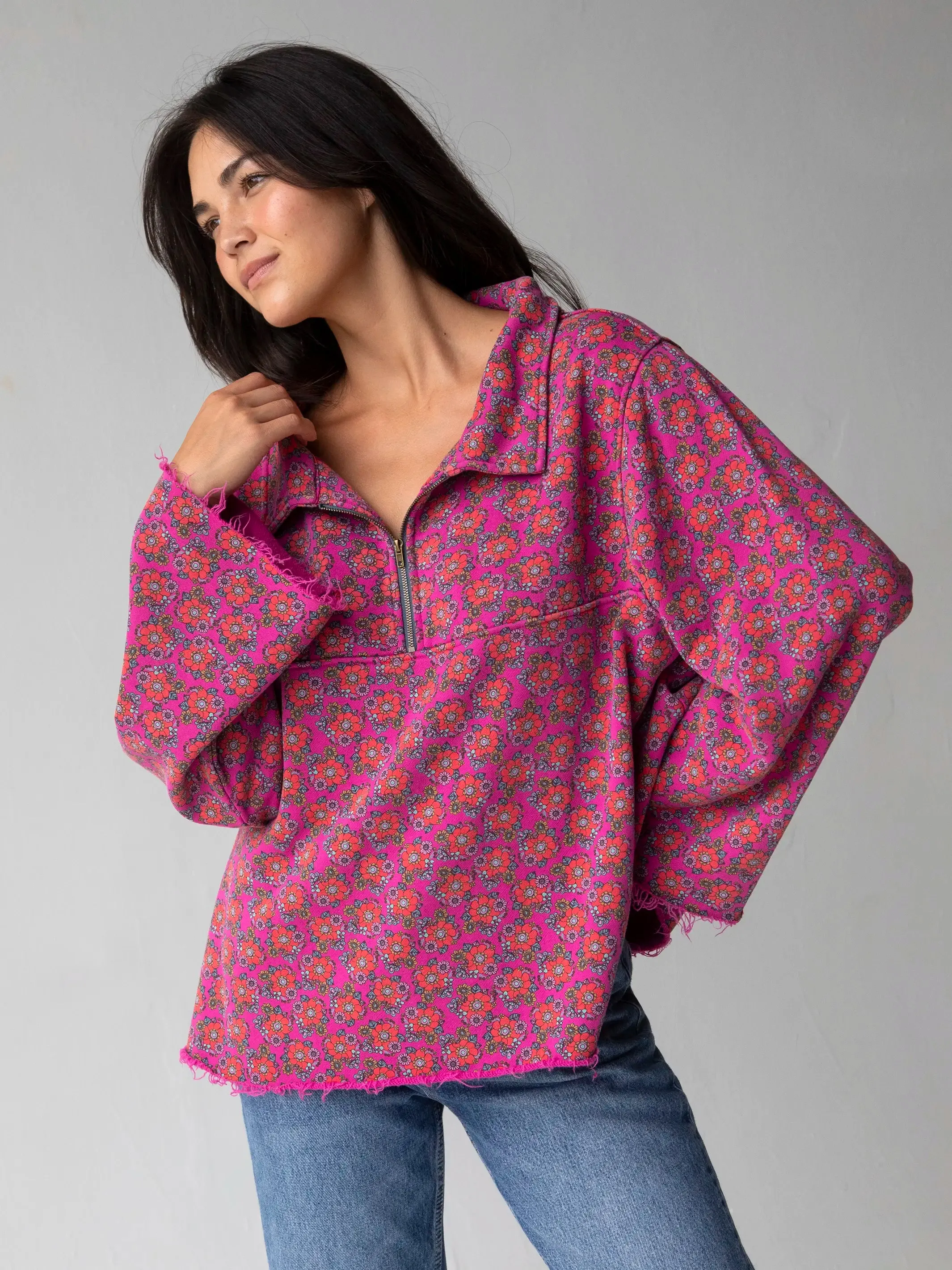 Easy Does It Sweatshirt - Hot Pink Mod Floral sold by NATURAL LIFE product image thumbnail 4