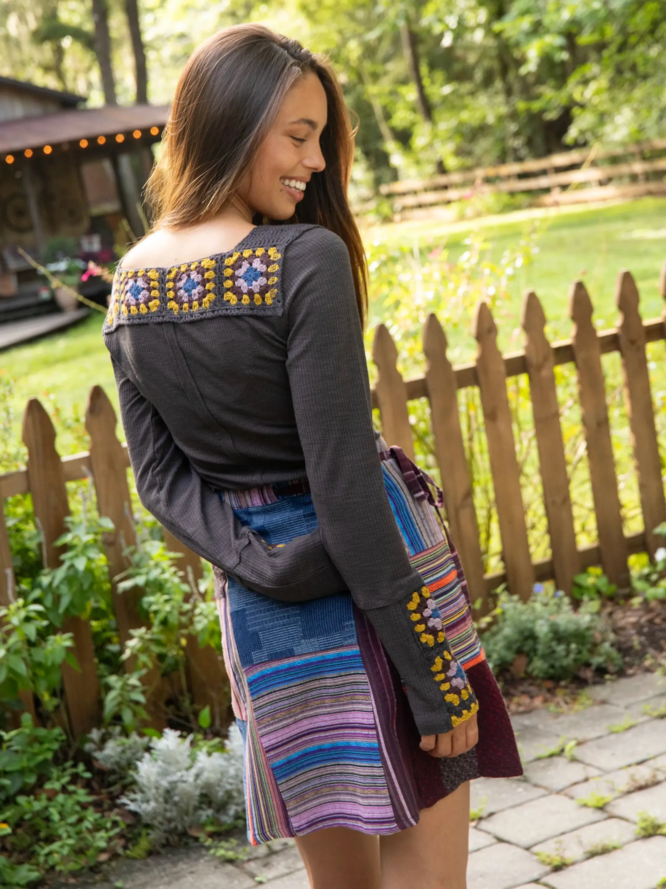 Patchwork Mini Wrap Skirt - Multi Stripe sold by NATURAL LIFE product image thumbnail 3