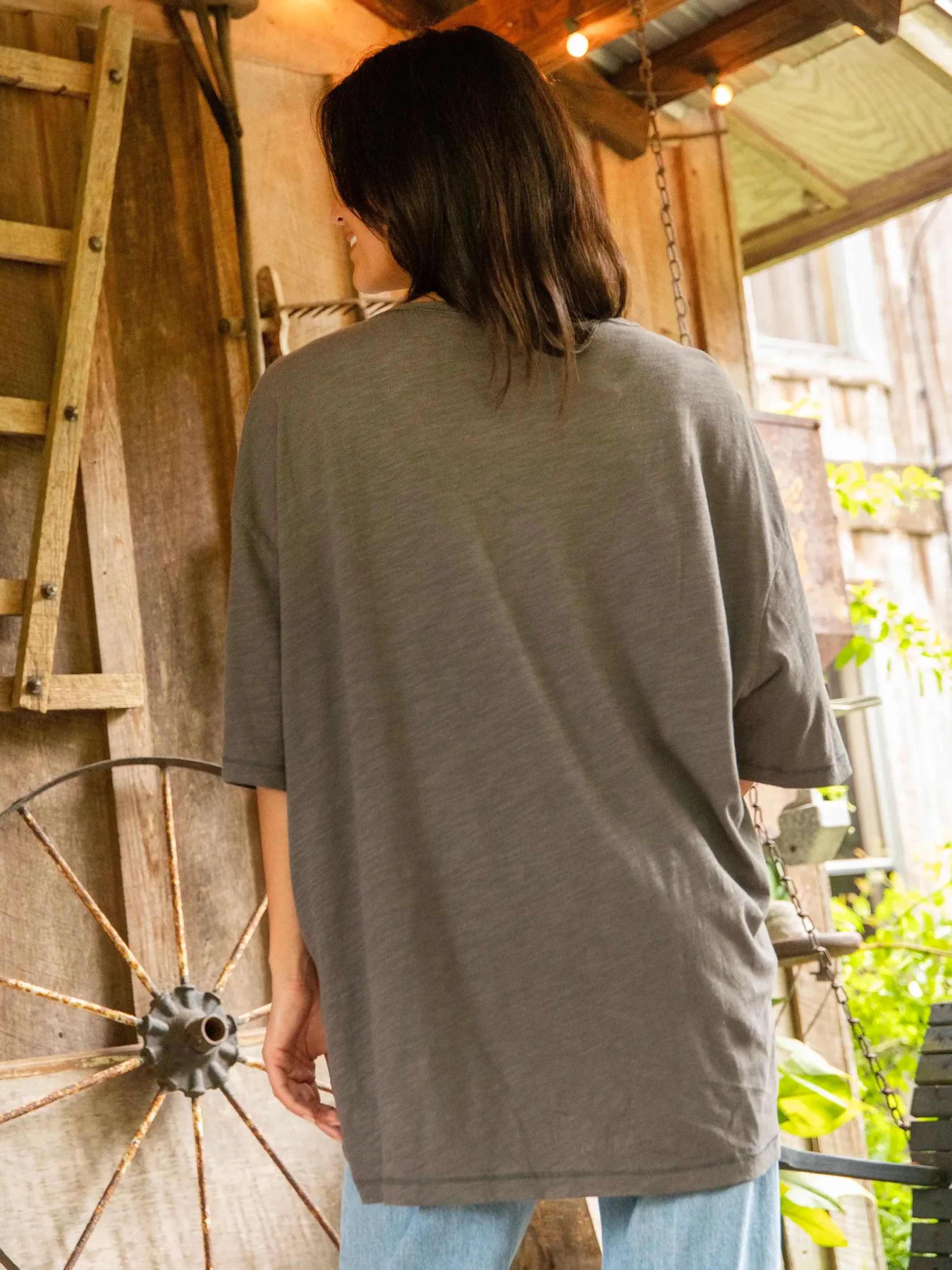 One Size Cotton Easy V-Neck Tee - Charcoal Flowers sold by NATURAL LIFE product image thumbnail 2