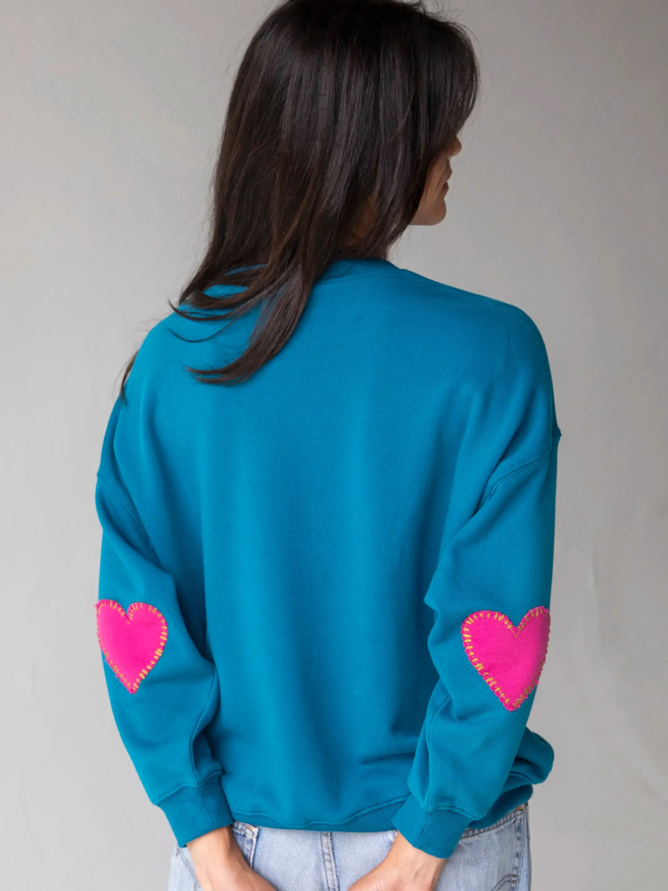 Heart On Your Sleeve Embroidered Sweatshirt - Teal Loved sold by NATURAL LIFE product image thumbnail 3