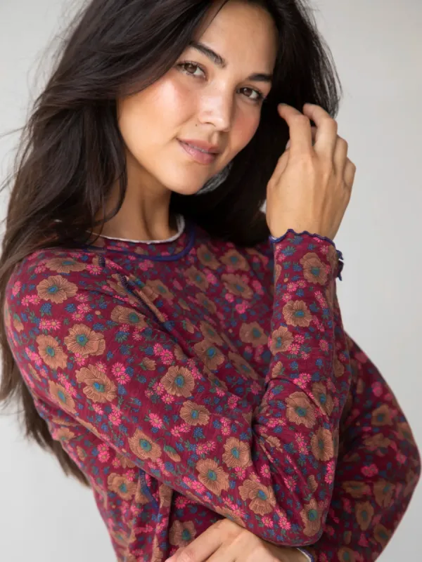 Lily Cotton Long Sleeve Tee Shirt - Cranberry Brown Floral sold by NATURAL LIFE