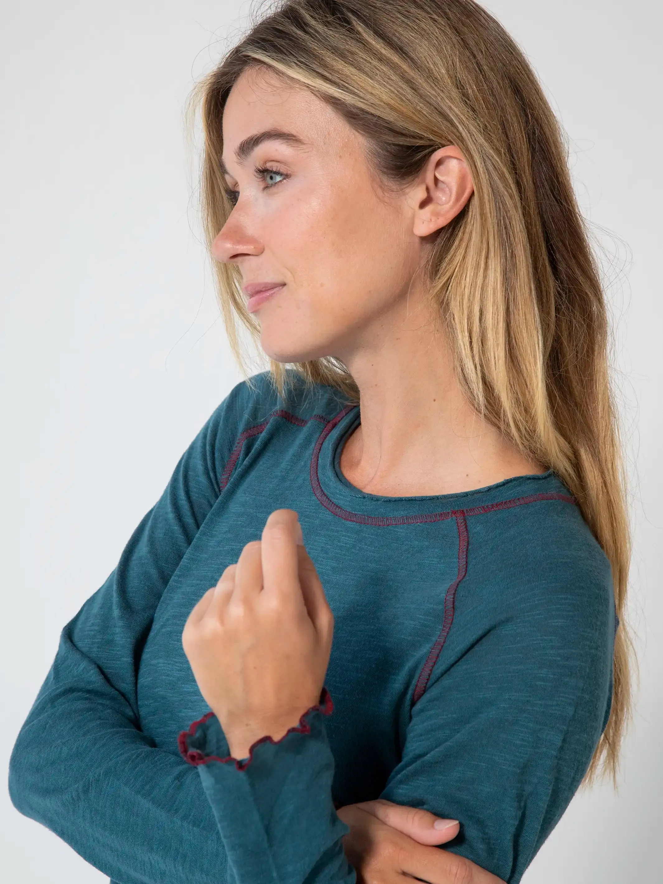 Lily Cotton Long Sleeve Tee Shirt - Teal sold by NATURAL LIFE product image thumbnail 2