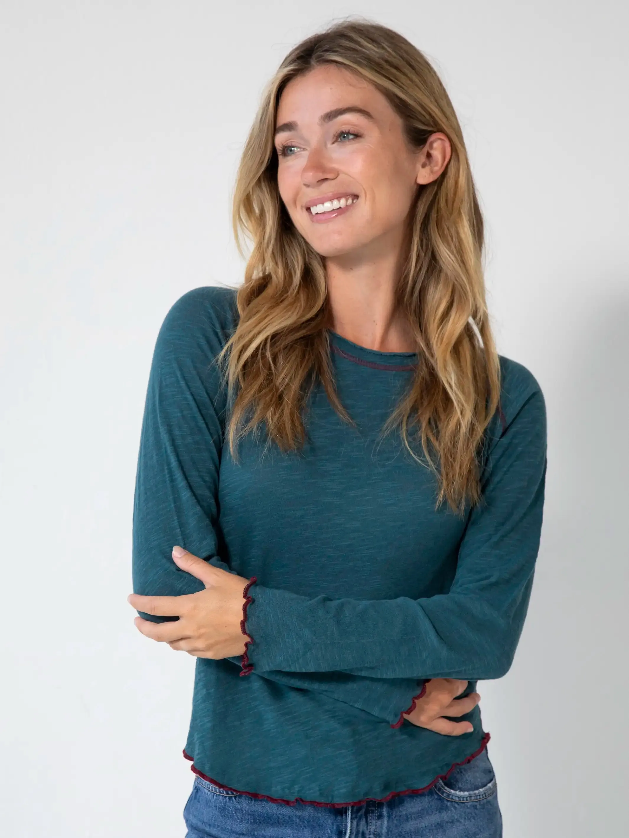 Lily Cotton Long Sleeve Tee Shirt - Teal sold by NATURAL LIFE