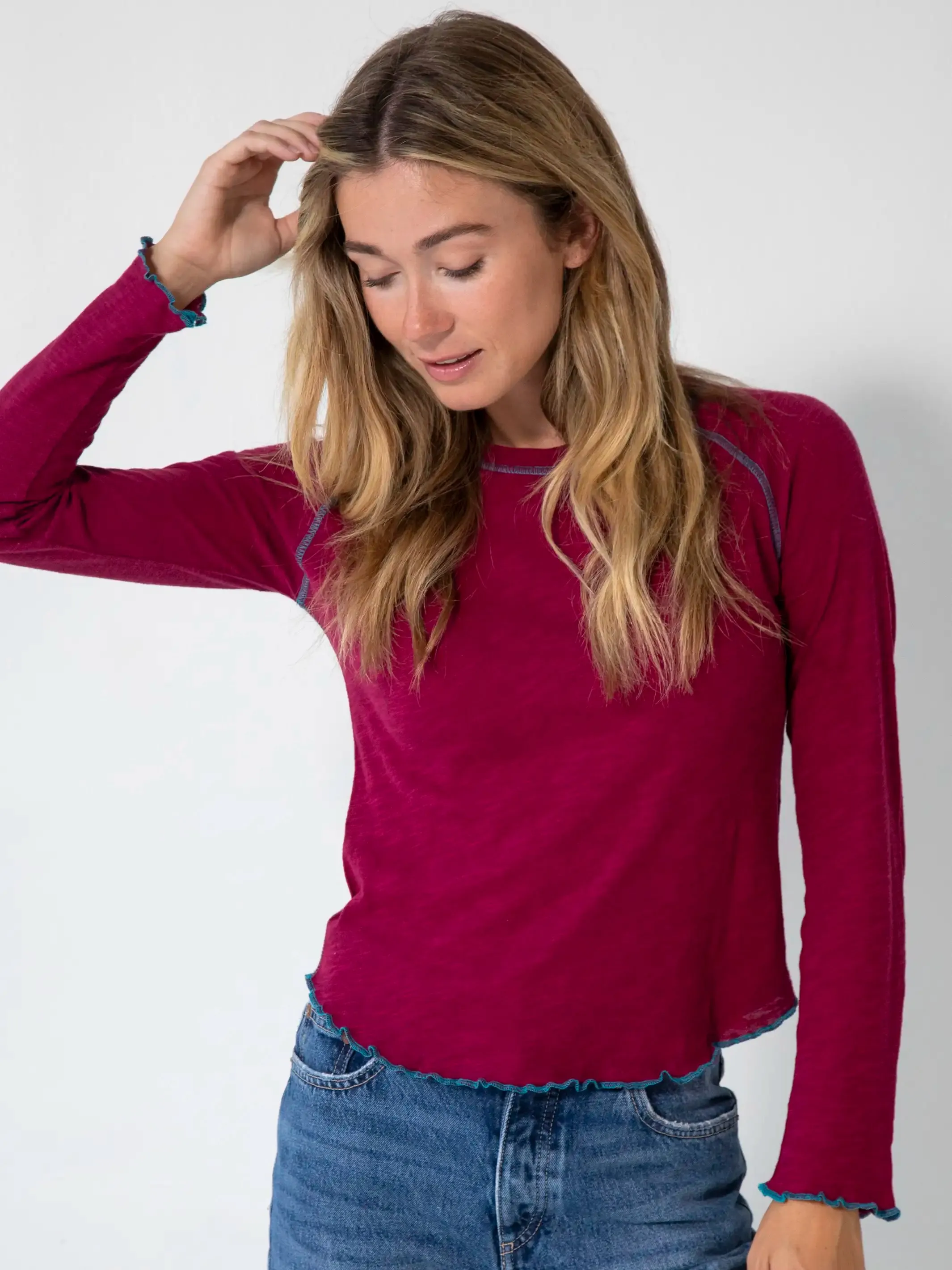 Lily Cotton Long Sleeve Tee Shirt - Cranberry sold by NATURAL LIFE