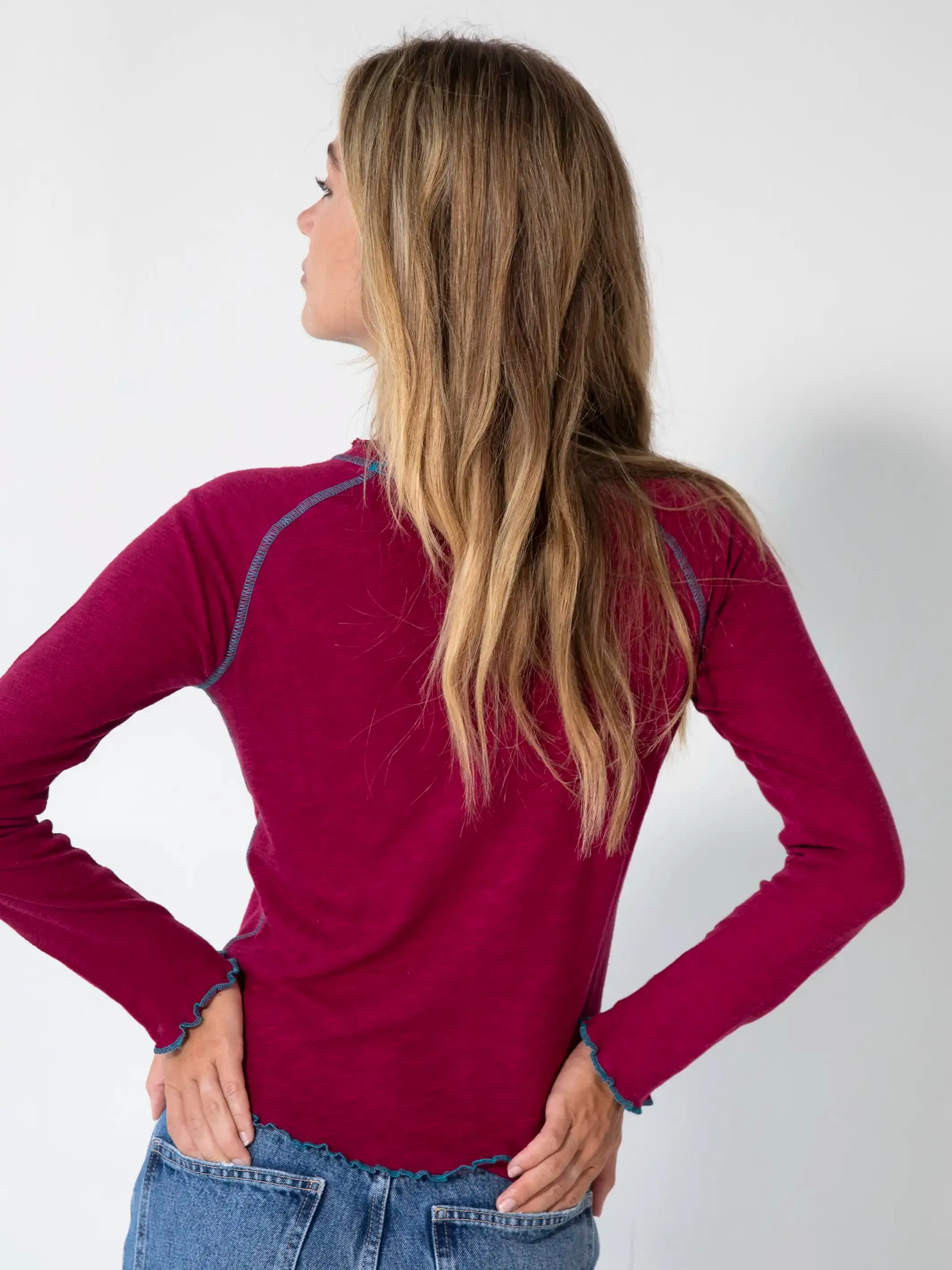 Lily Cotton Long Sleeve Tee Shirt - Cranberry sold by NATURAL LIFE product image thumbnail 3