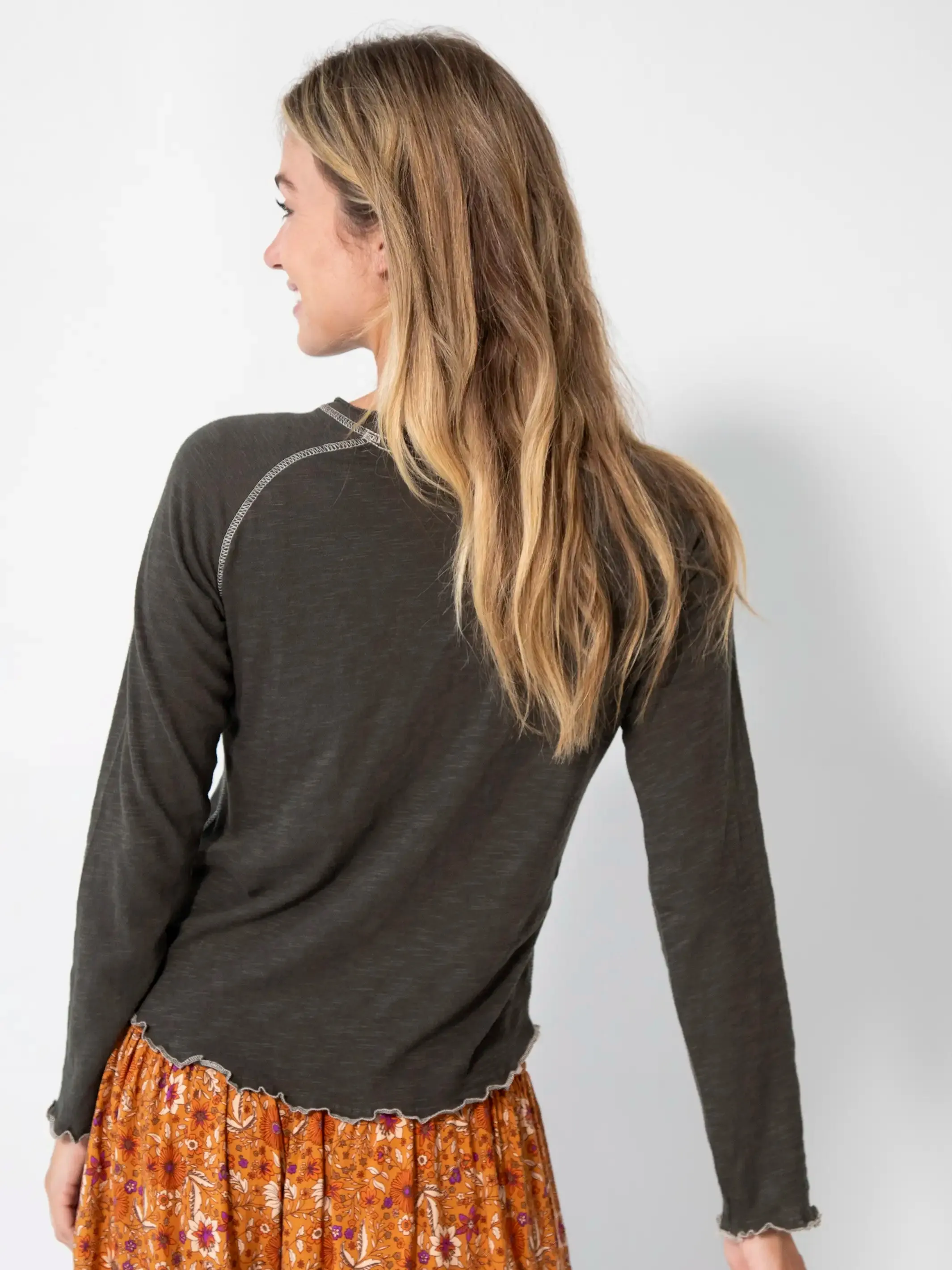 Lily Cotton Long Sleeve Tee Shirt - Charcoal sold by NATURAL LIFE product image thumbnail 3