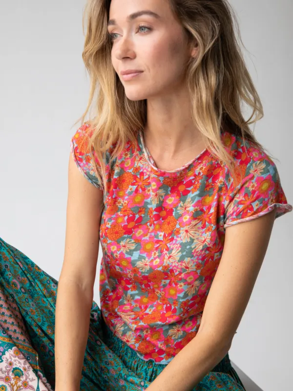 Lily Cotton Short Sleeve Tee Shirt - Pink Red Floral sold by NATURAL LIFE