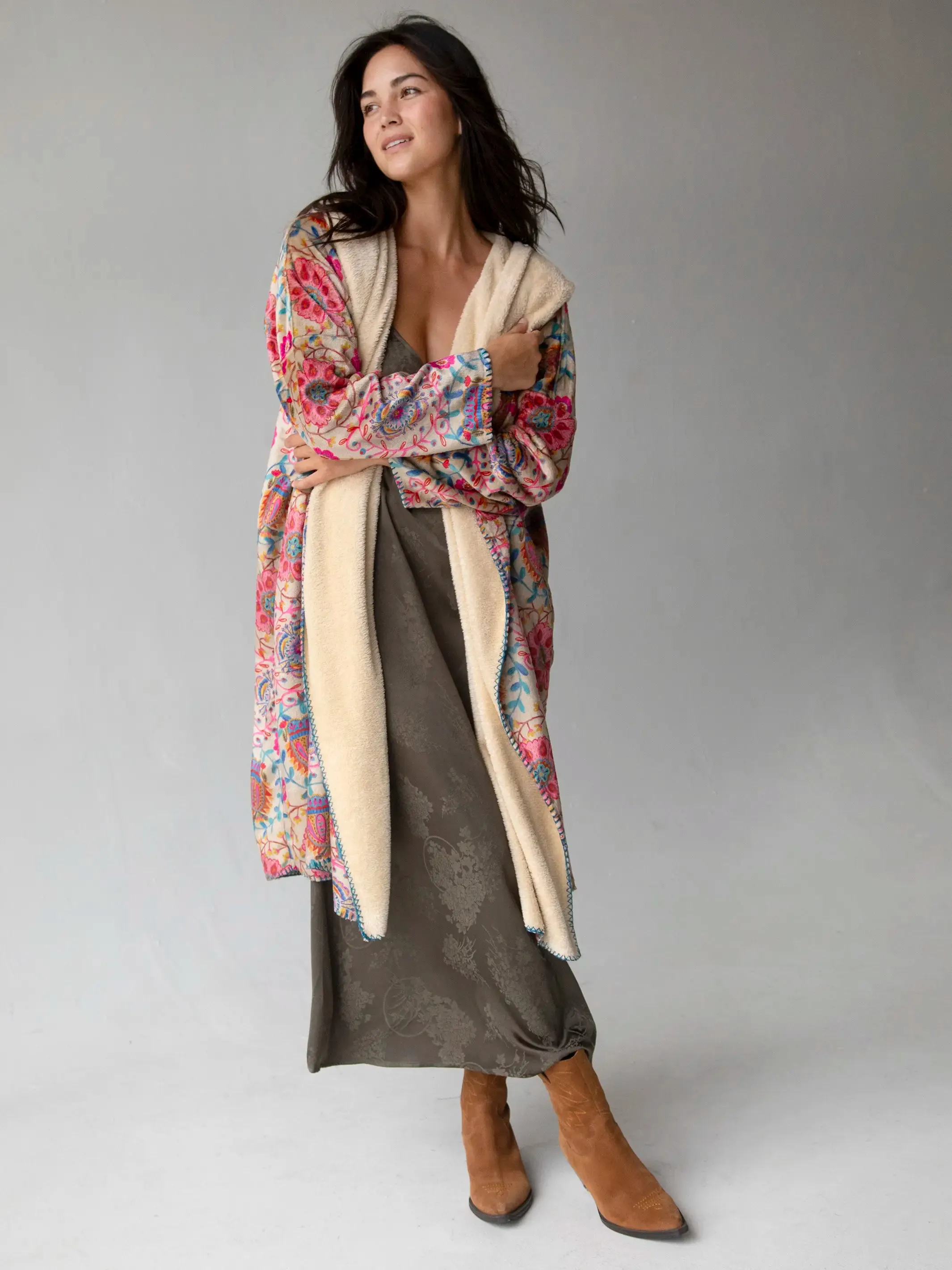 Long Blanket Kimono - Cream Printed Folk Circles sold by NATURAL LIFE product image thumbnail 5