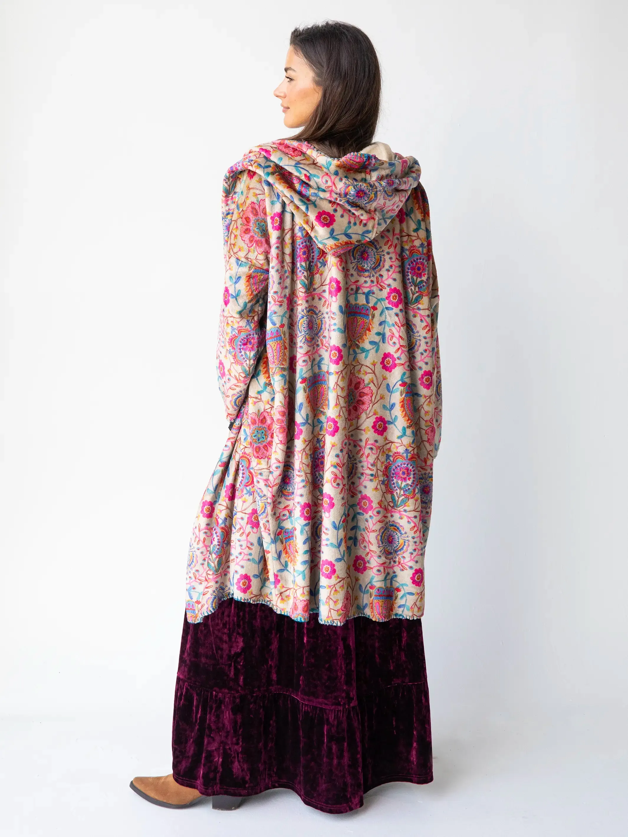 Long Blanket Kimono - Cream Printed Folk Circles sold by NATURAL LIFE product image thumbnail 2