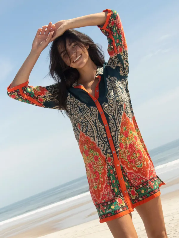 Fiona Tunic Dress - Red Cream Border sold by NATURAL LIFE
