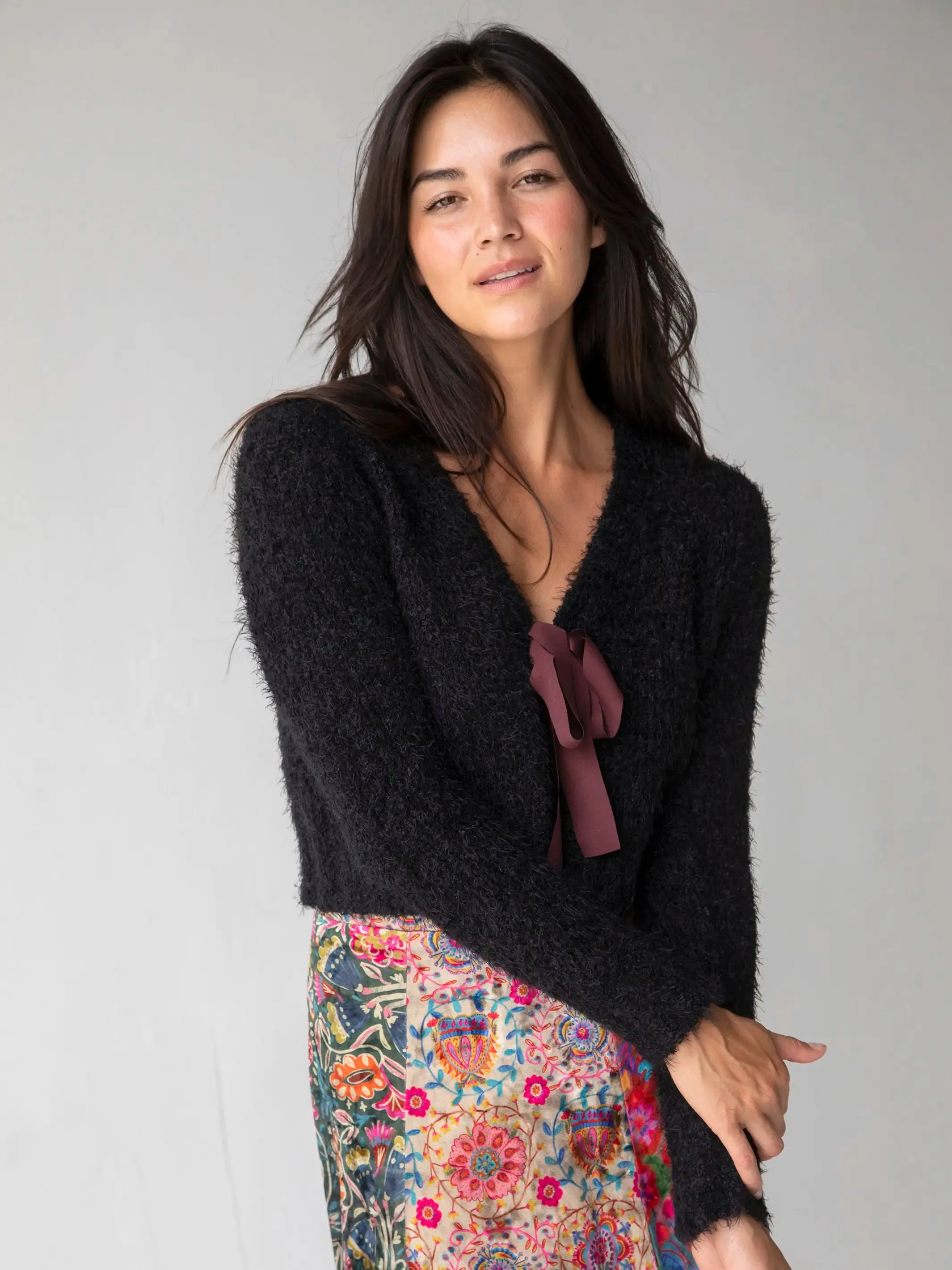 Oh So Soft Tie-Front Cardigan Sweater - Black sold by NATURAL LIFE product image thumbnail 4