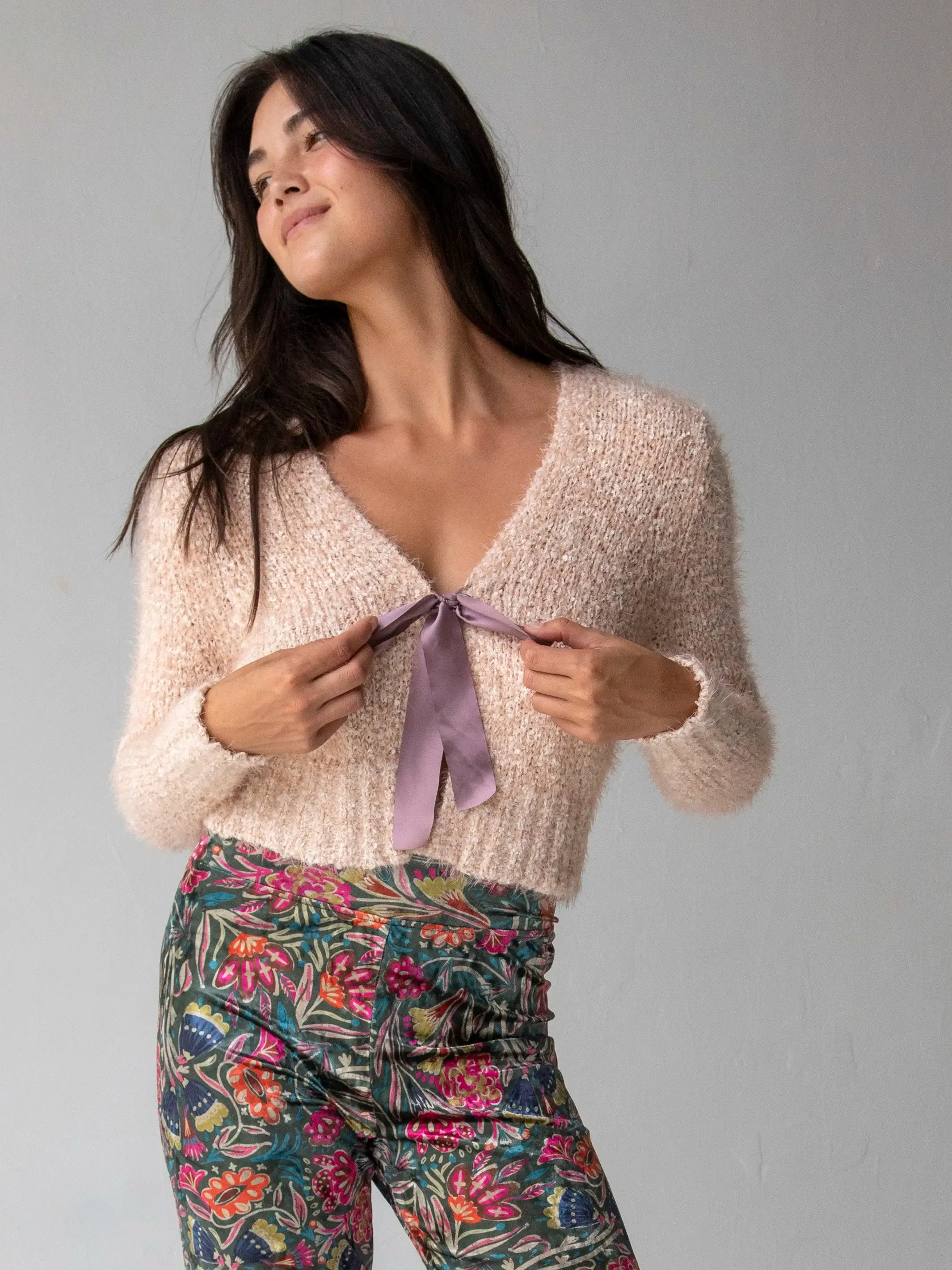 Oh So Soft Tie-Front Cardigan Sweater - Cream sold by NATURAL LIFE