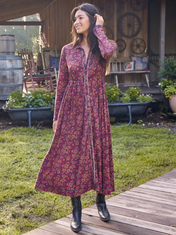 Christa Knit Cotton Midi Dress - Cranberry Brown Floral sold by NATURAL LIFE