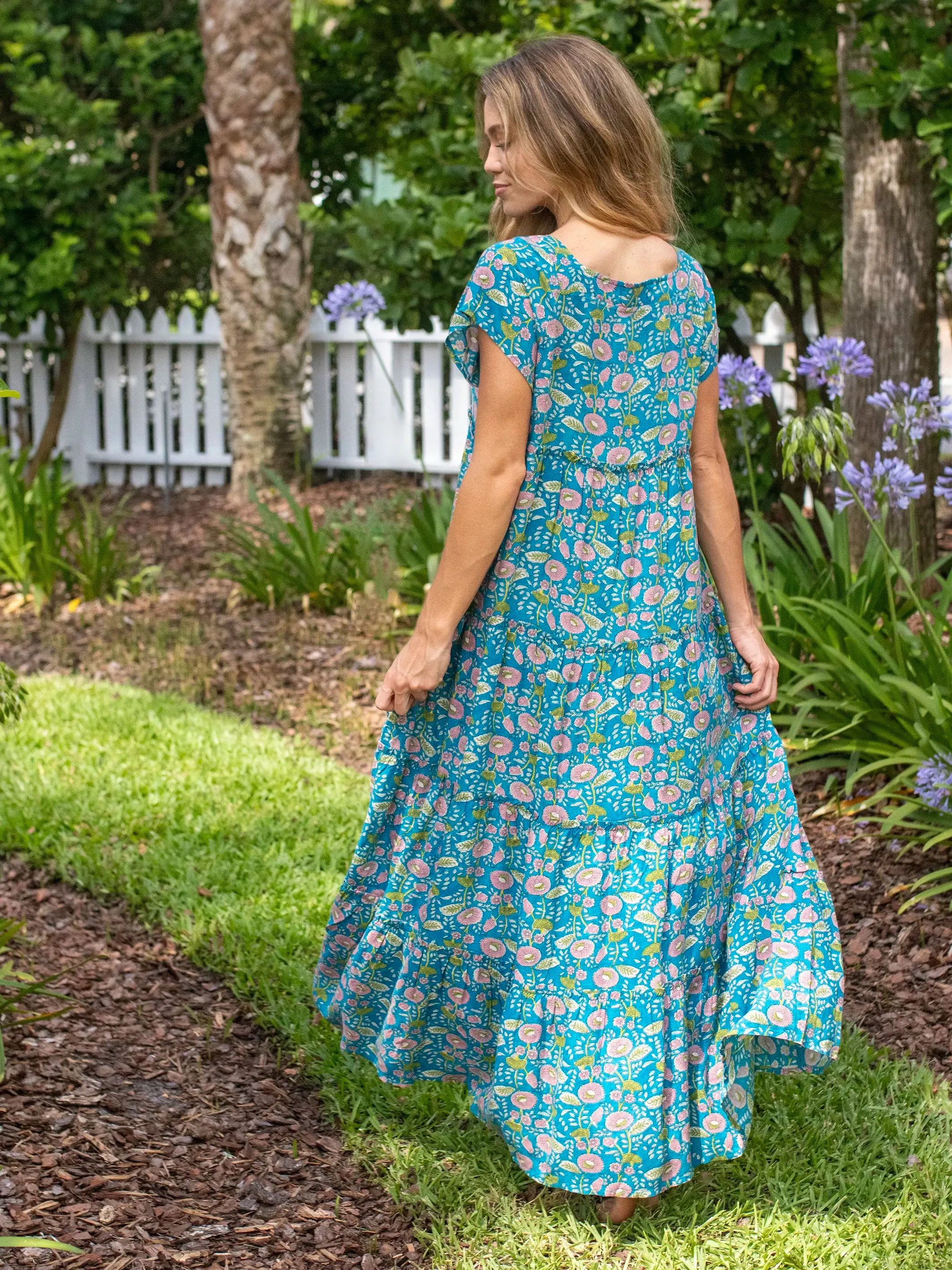Berkley Maxi Dress - Blue Pink Floral Vines sold by NATURAL LIFE product image thumbnail 2
