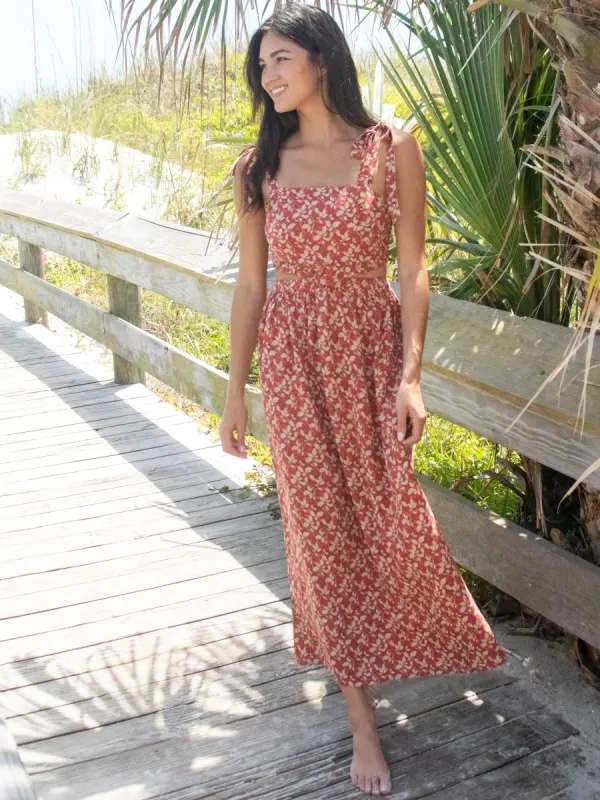 Courtney Maxi Dress - Rust Cream Leaf Vines sold by NATURAL LIFE
