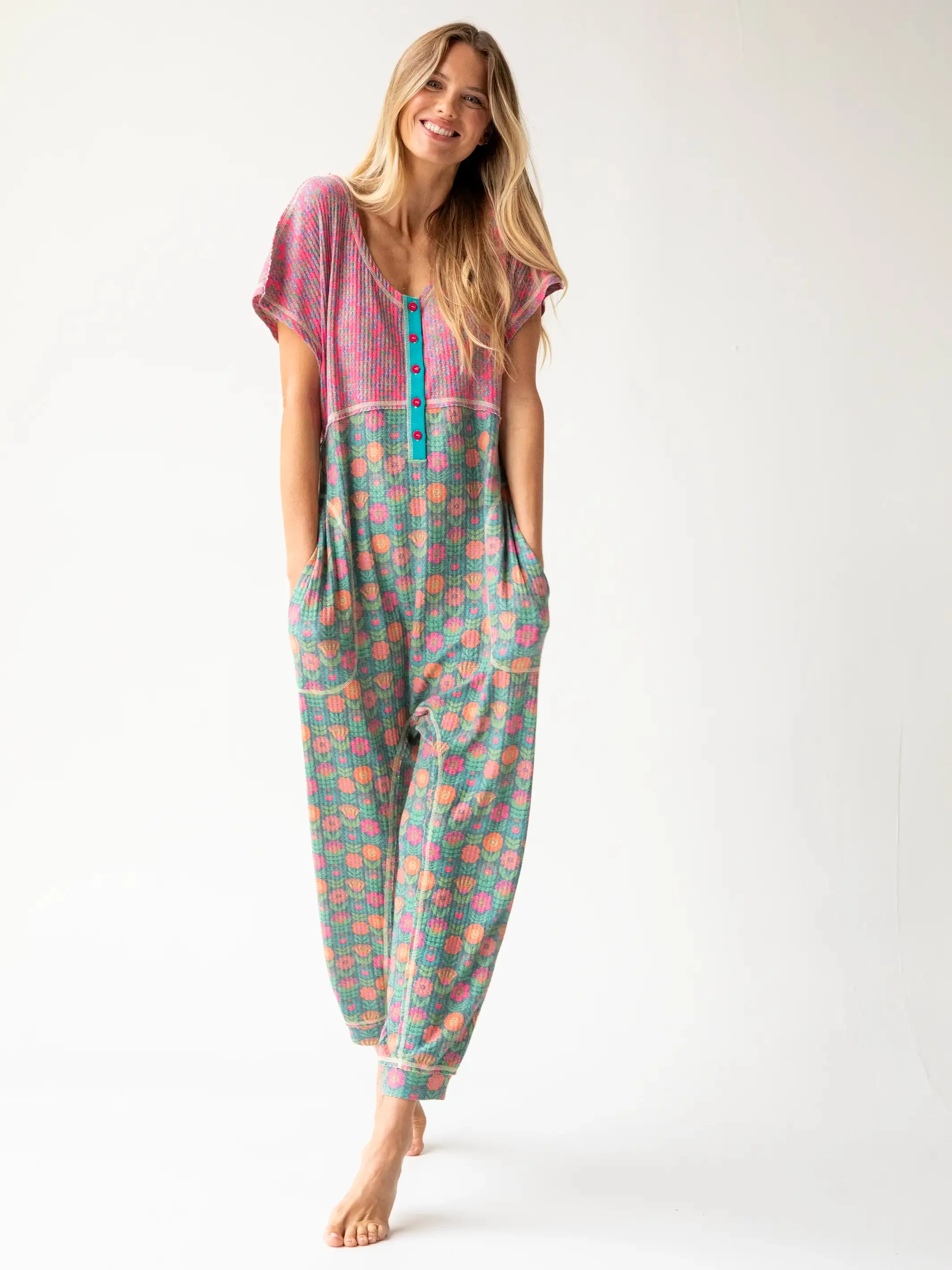 Mix & Match Jumpsuit - Hot Pink Green Mixed Floral sold by NATURAL LIFE