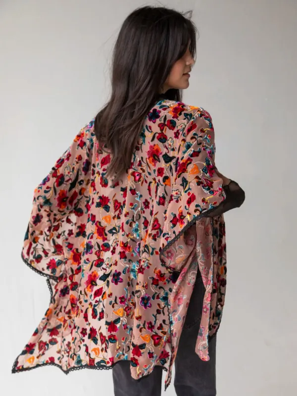 Velvet Burnout Kimono - Light Pink Floral sold by NATURAL LIFE