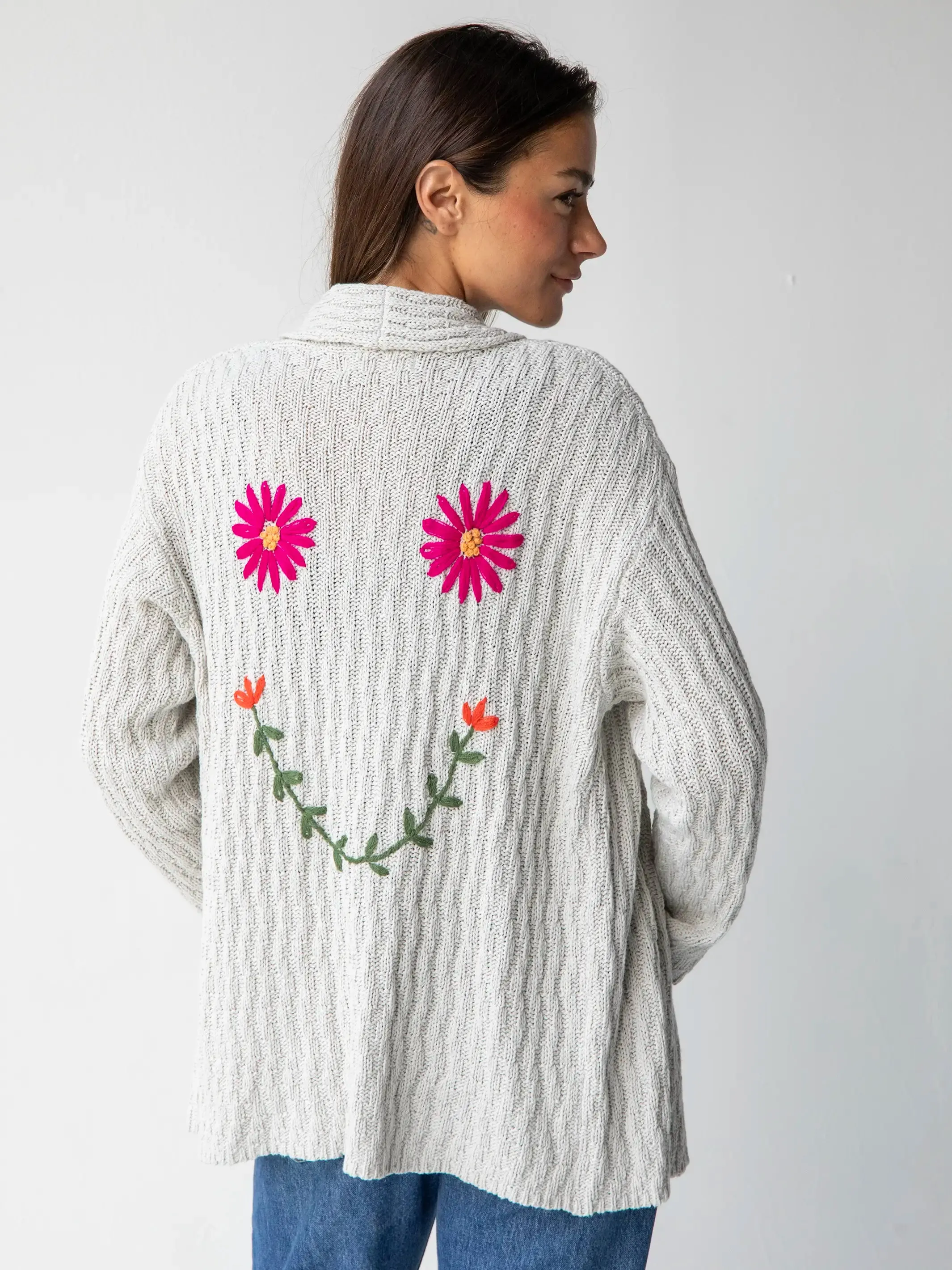 Little Things Embroidered Cardigan Sweater - Cream Smiley Face sold by NATURAL LIFE